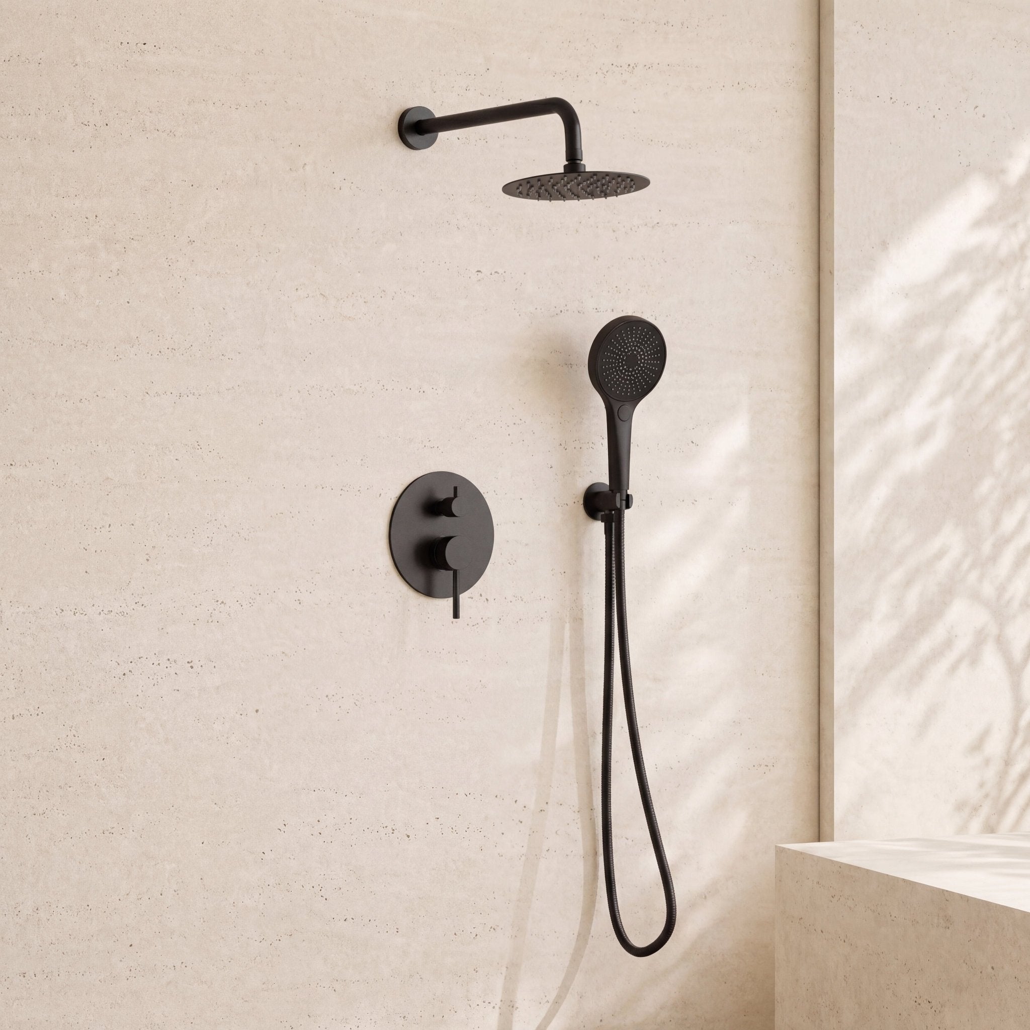 8" Pressure Balance Shower System with Rough - In Valve, 2 Ways Rain Shower Set - ShowerMatte Black