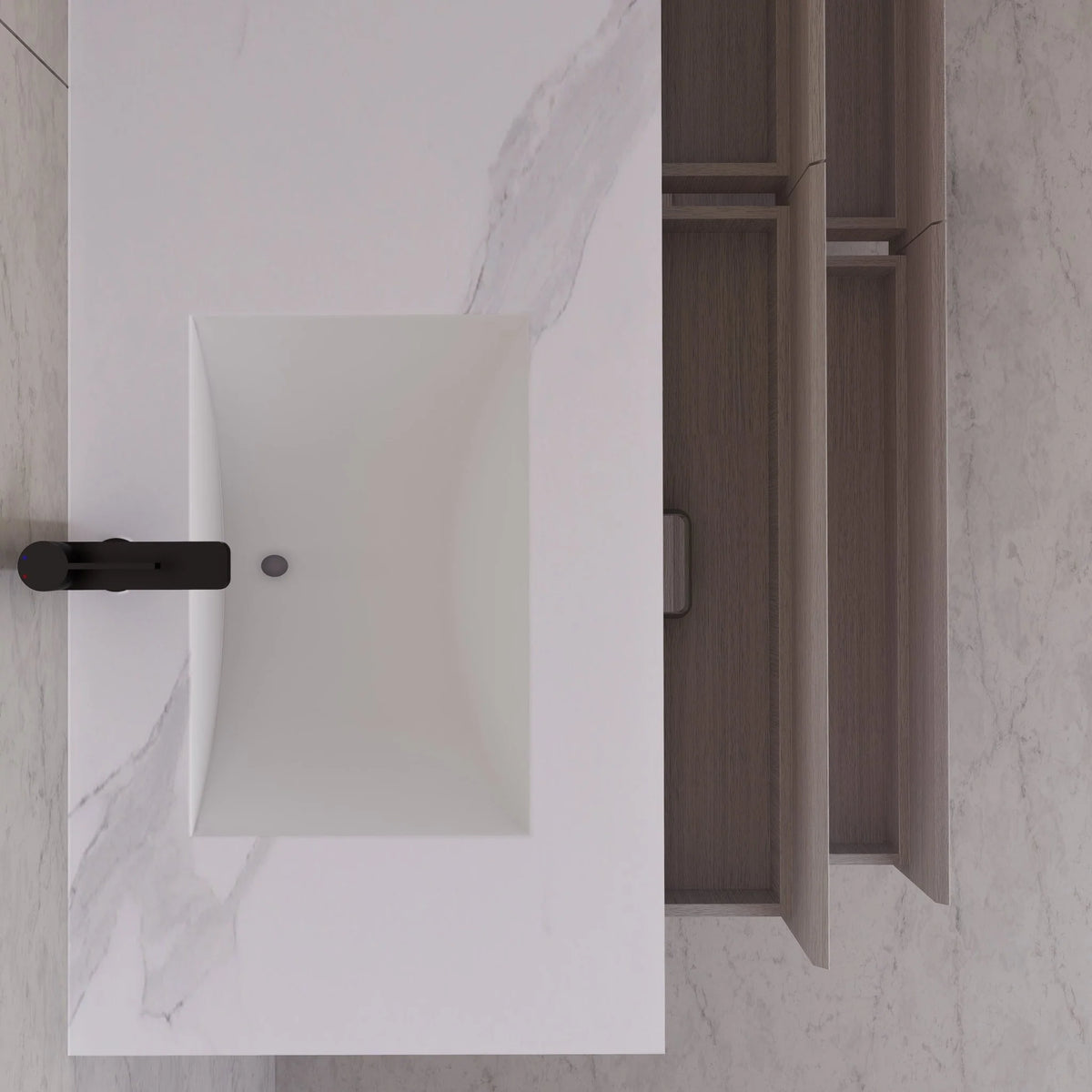 71"，60" Walnut Double Sink Sintered Stone Top with Elegant Floating Bathroom Vanity