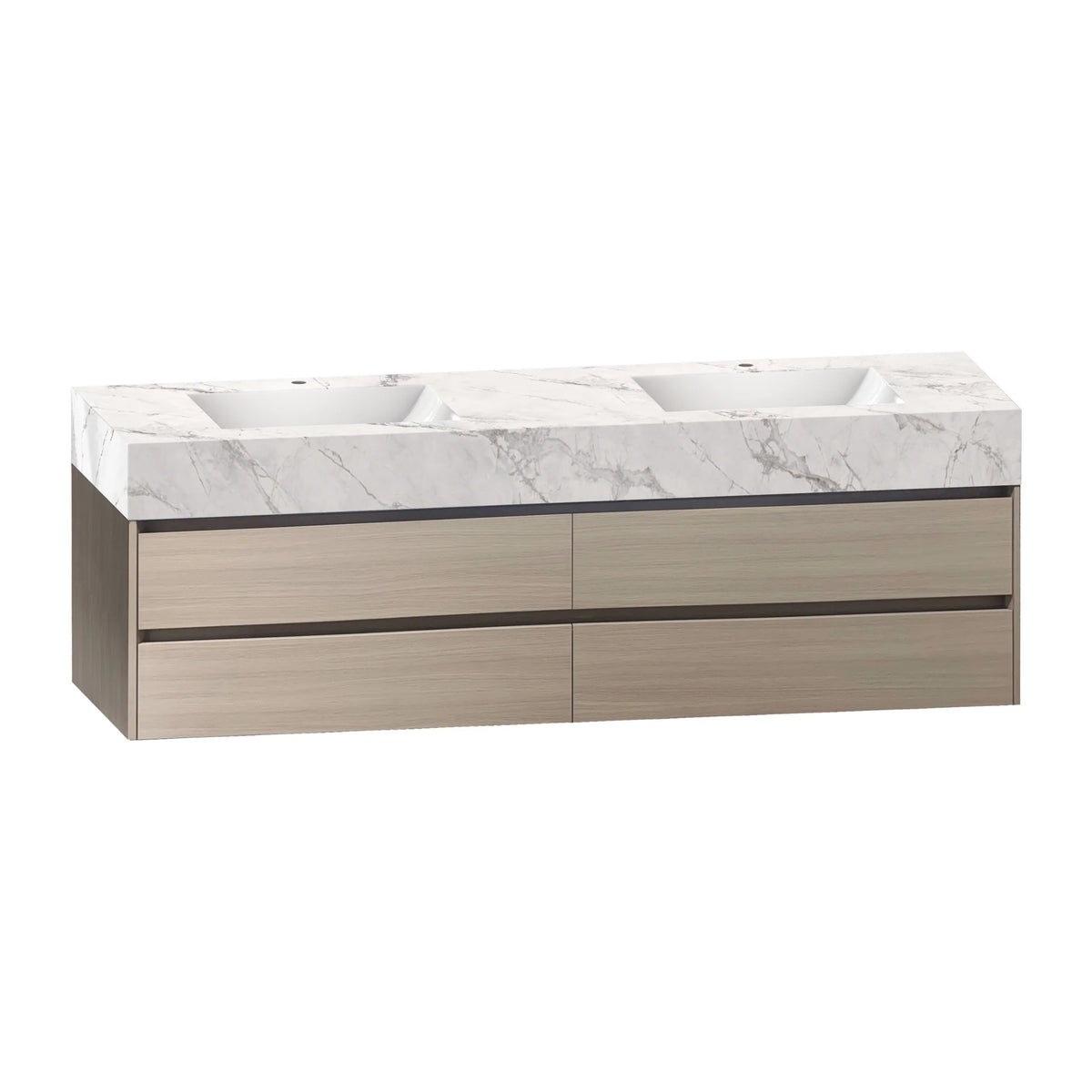 71"，60" Walnut Double Sink Sintered Stone Top with Elegant Floating Bathroom Vanity