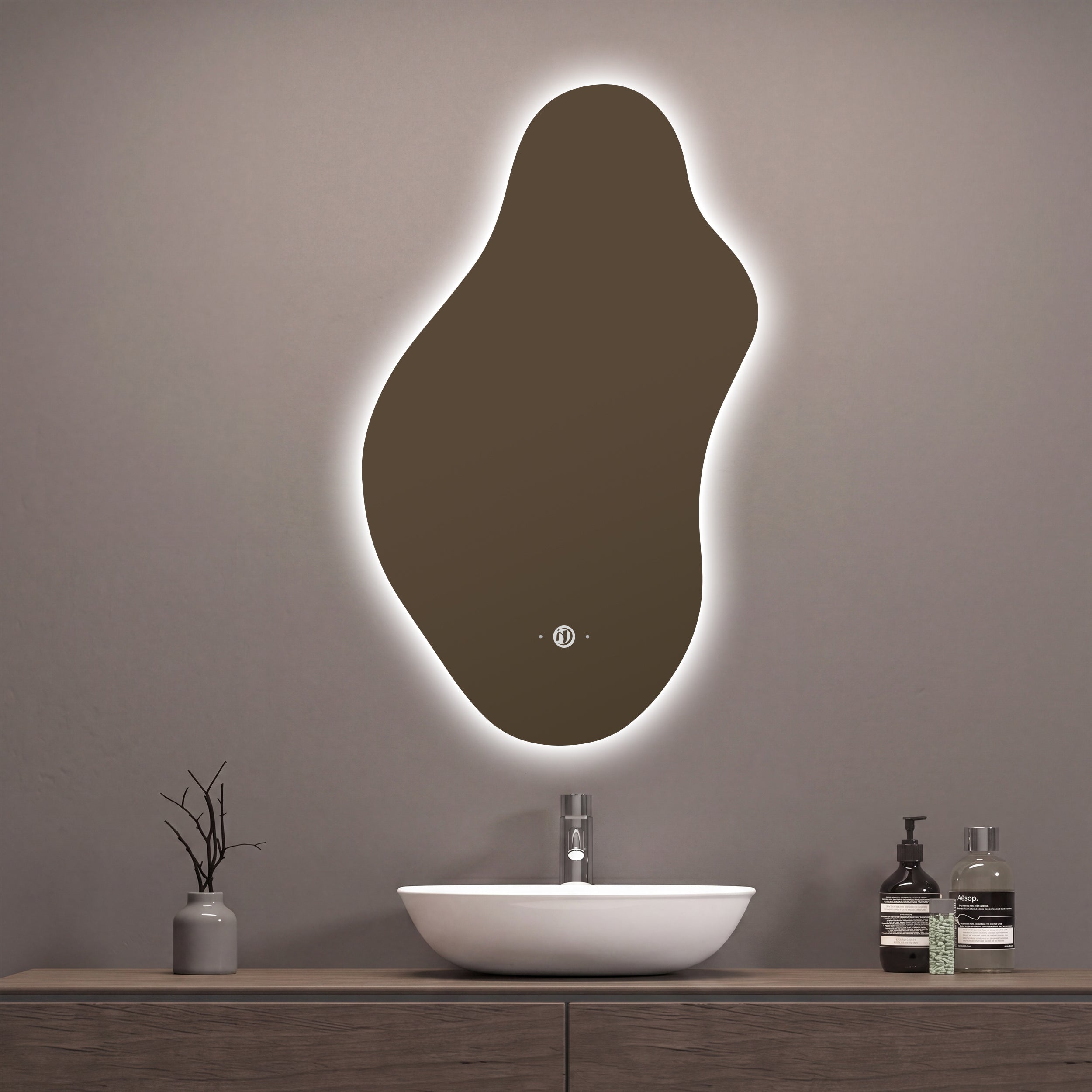 2 Sizes Modern Curvy Irregular LED Bathroom Mirror