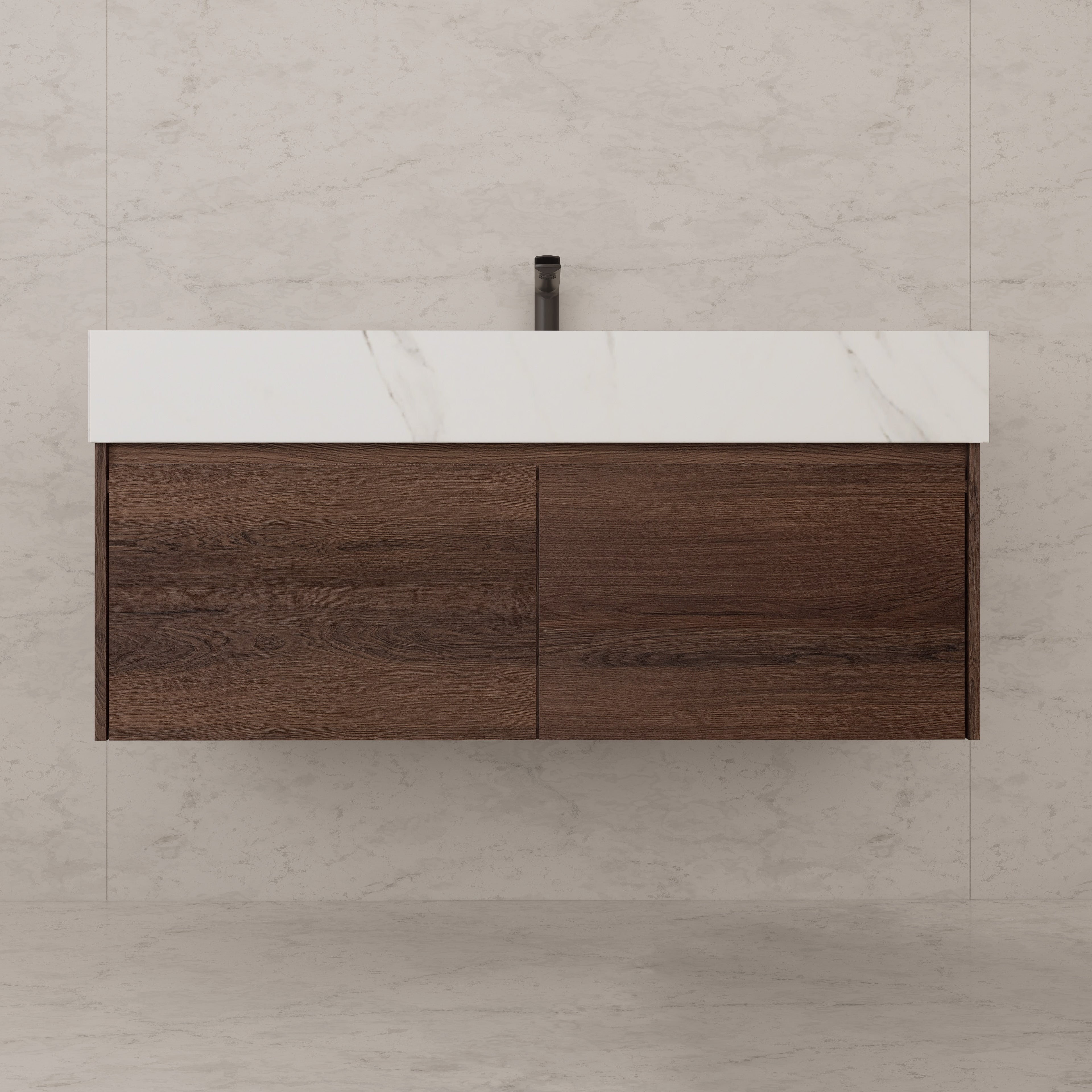 48", 60" Walnut Sintered Stone Top with Double Drawer Floating Bathroom Vanity