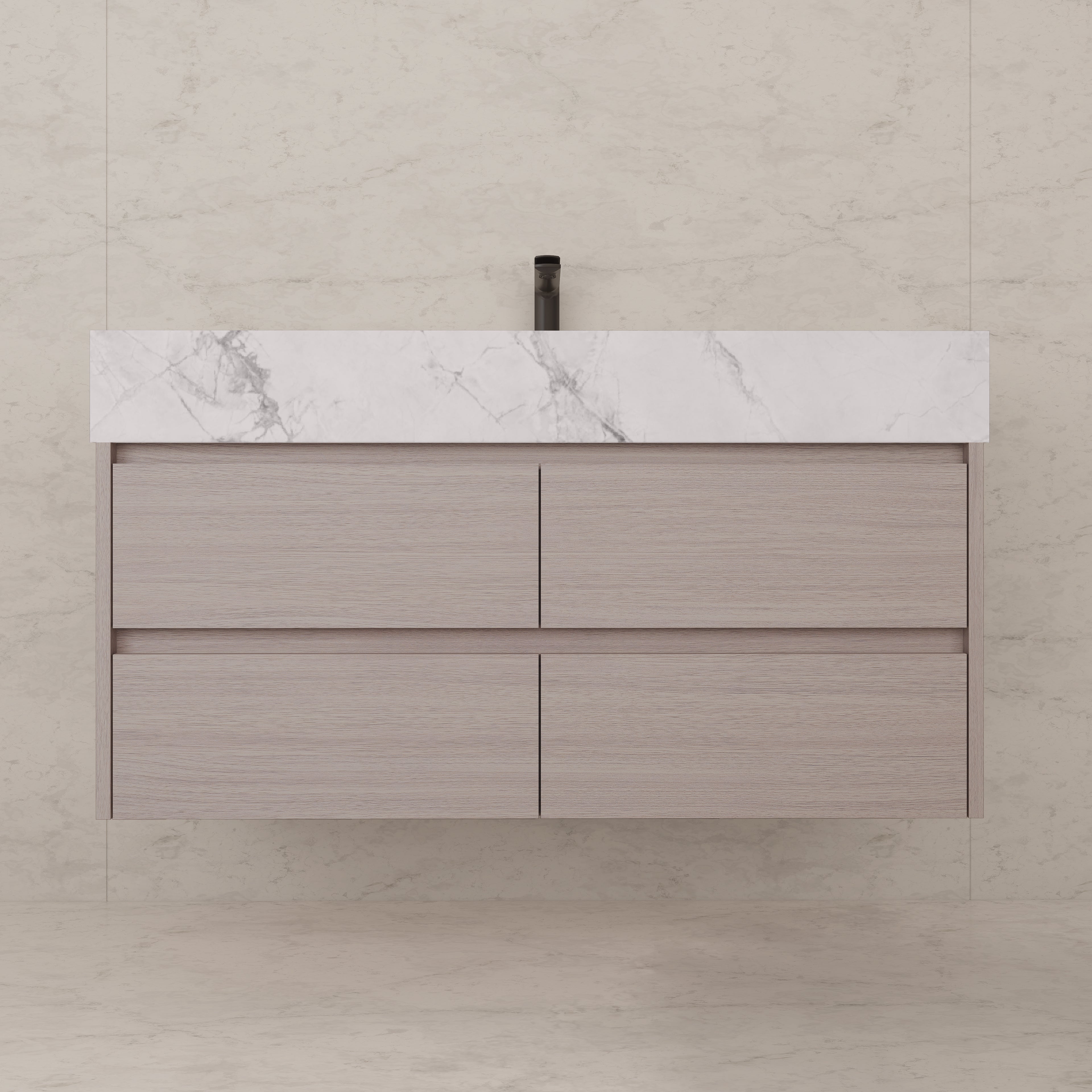 48"，60" White Grey Sintered Stone Top With Four Drawer Floating Bathroom Vanity