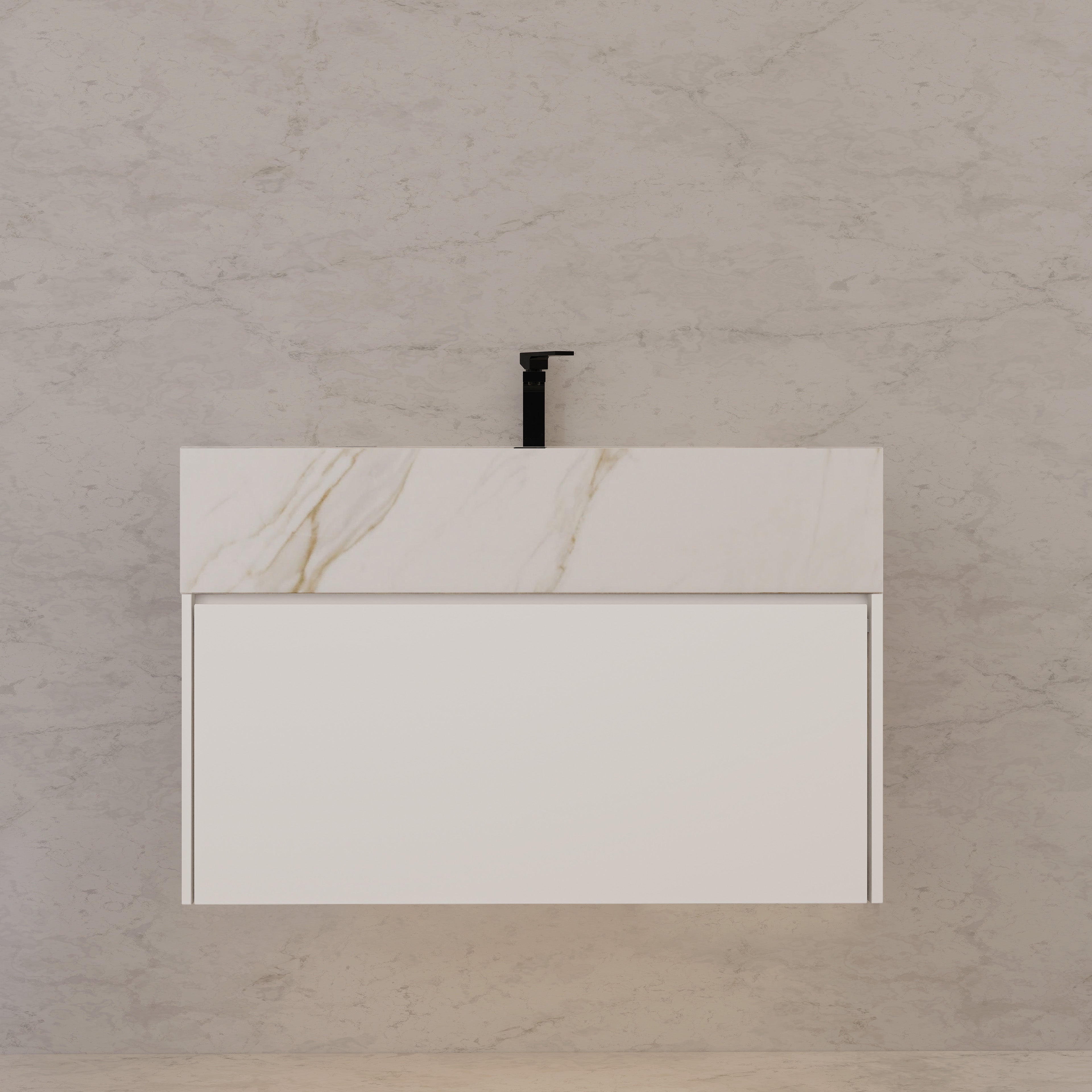 32"/ 36"/40" White Single Sink Floating Bathroom Vanity with Sintered Stone Top