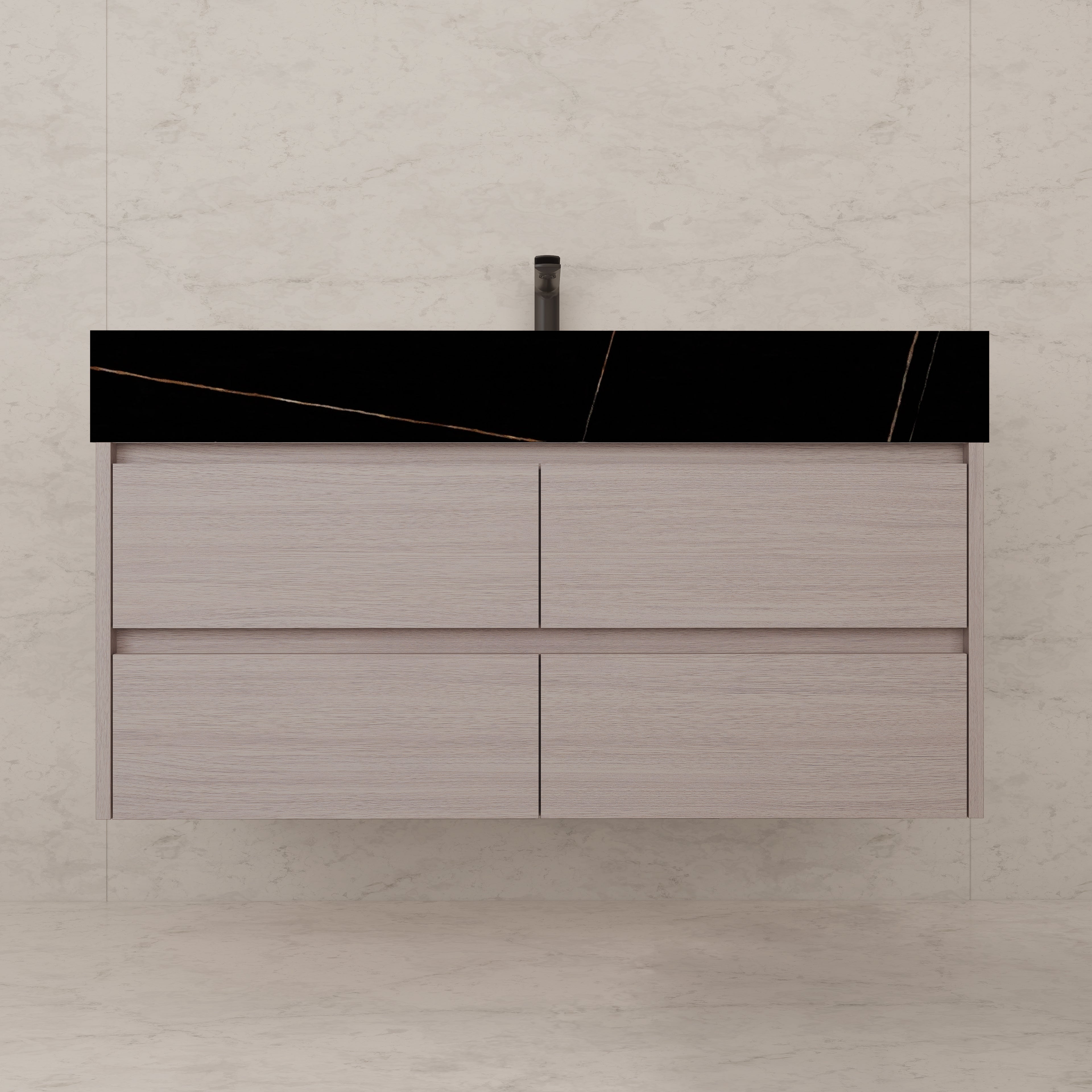 48"，60" White Grey Sintered Stone Top With Four Drawer Floating Bathroom Vanity