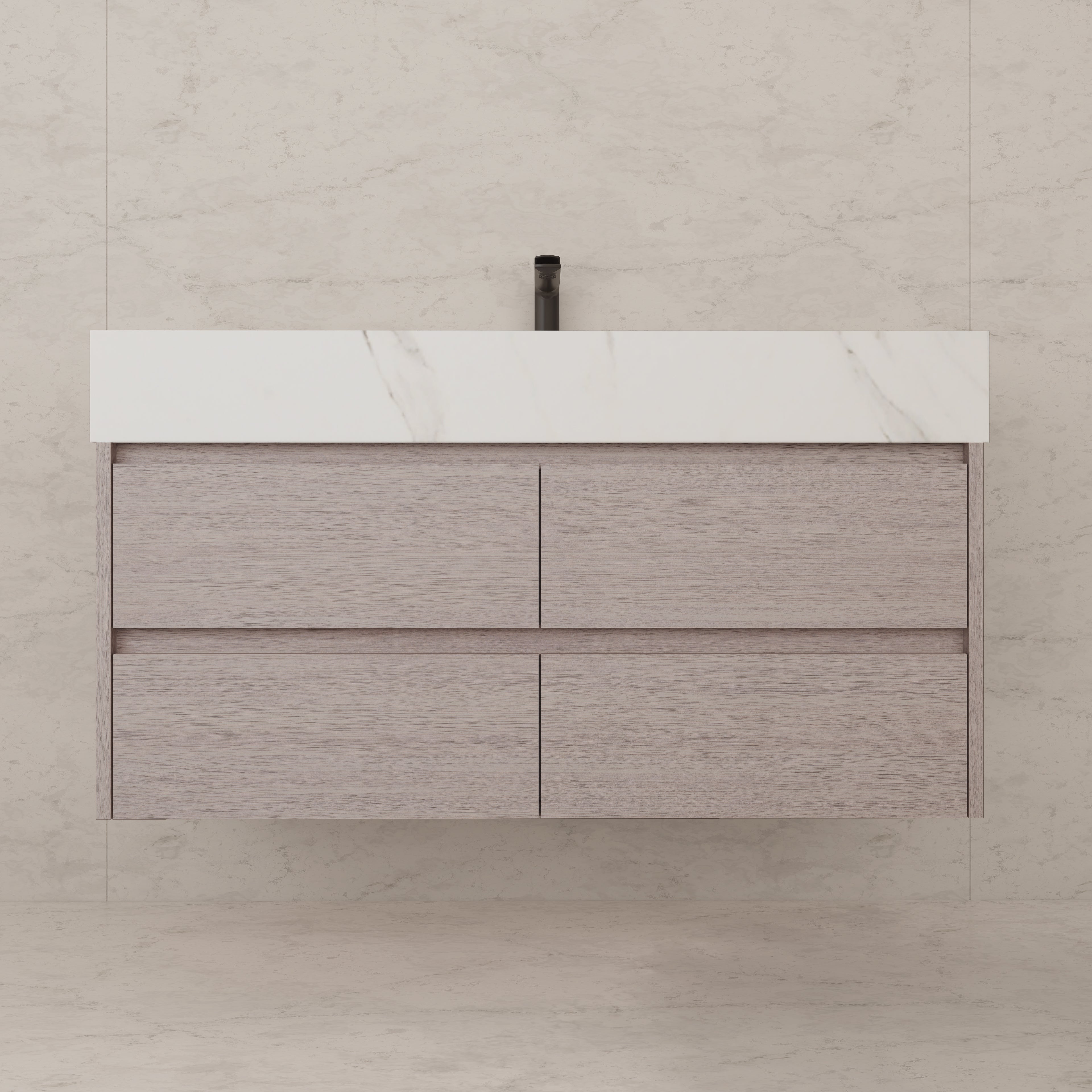48"，60" White Grey Sintered Stone Top With Four Drawer Floating Bathroom Vanity