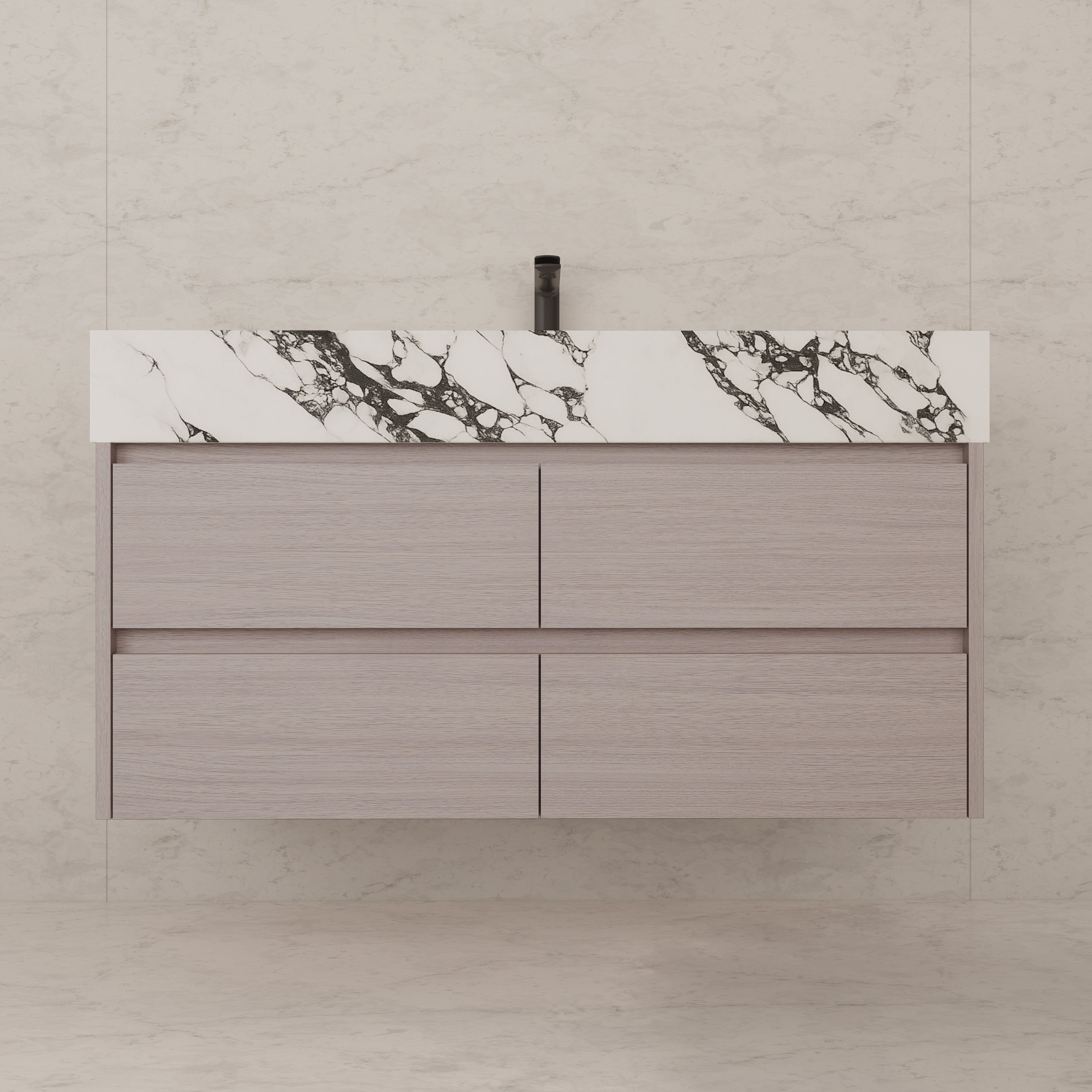 48"，60" White Grey Sintered Stone Top With Four Drawer Floating Bathroom Vanity