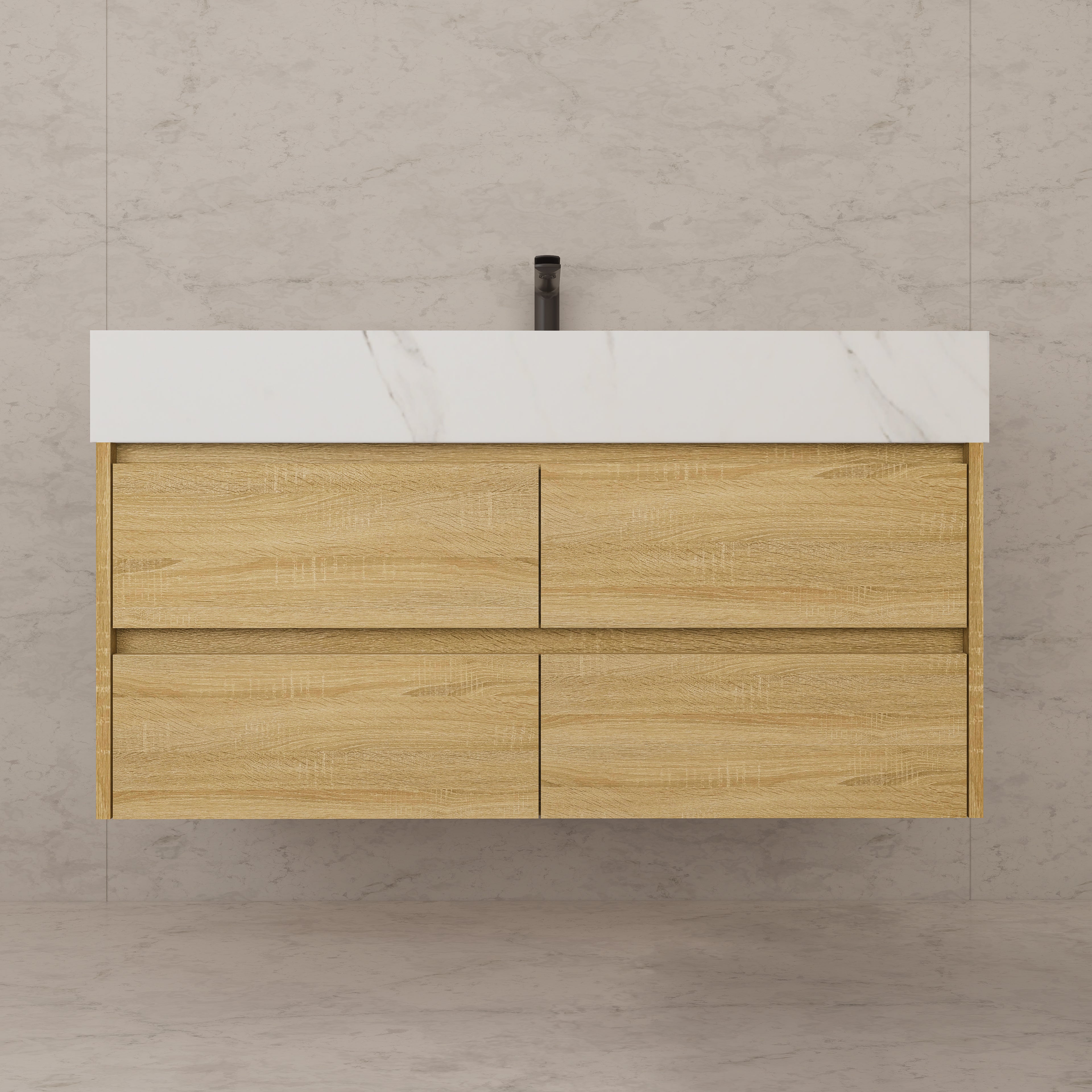 48"，60" Light Oak Sintered Stone Top With Four Drawer Floating Bathroom Vanity