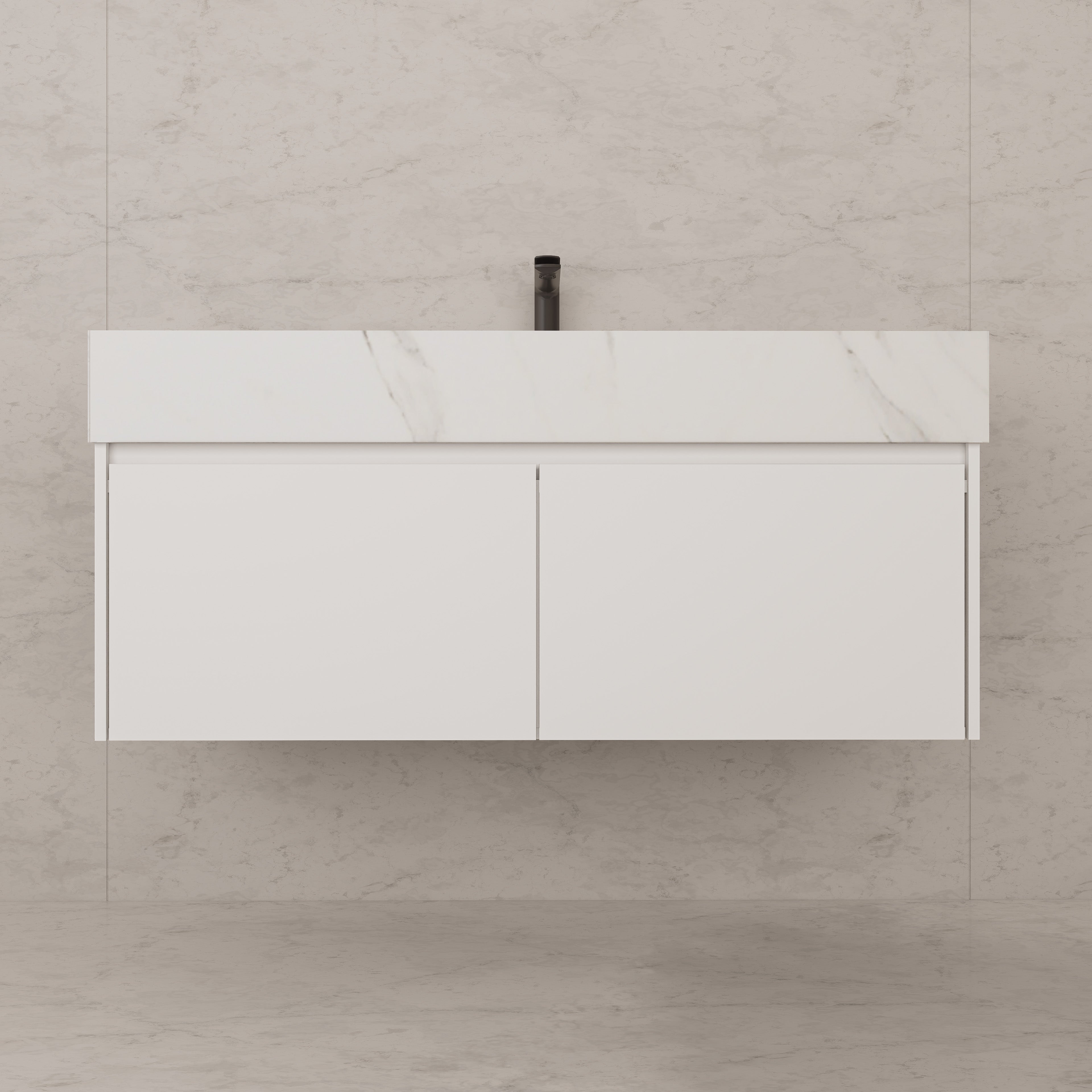 48" White Sintered Stone Top with Double Drawer Floating Bathroom Vanity
