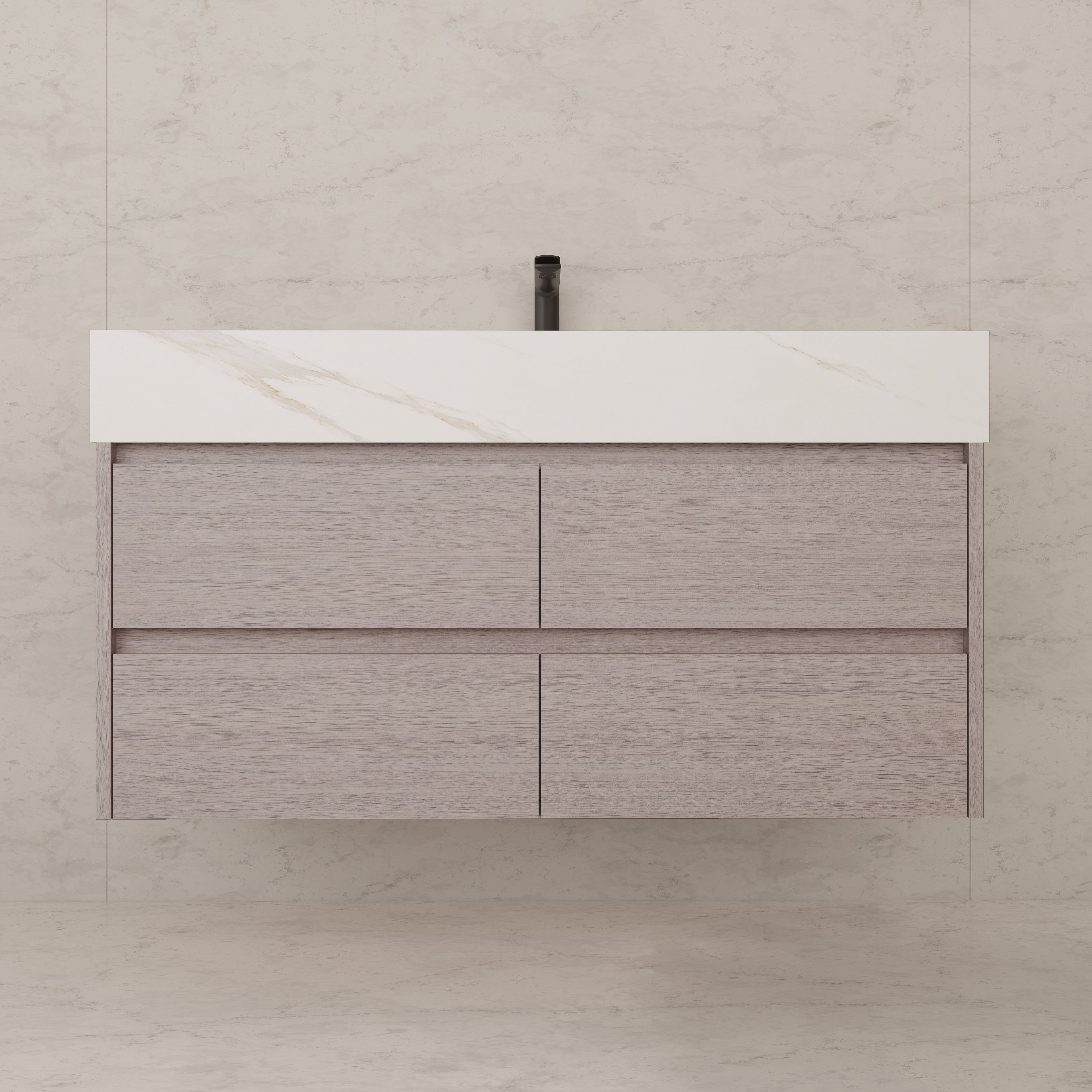 48"，60" White Grey Sintered Stone Top With Four Drawer Floating Bathroom Vanity