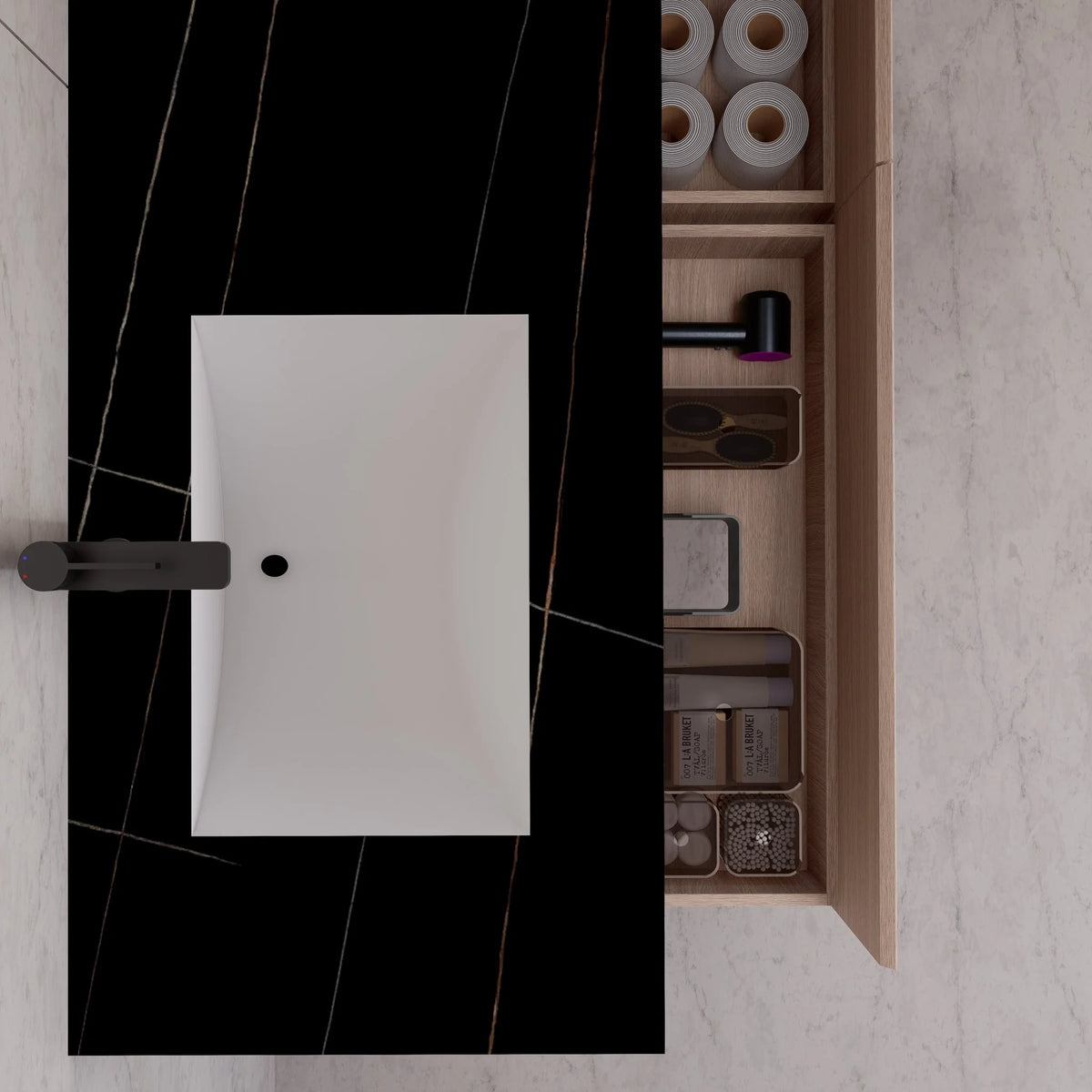 60"/ 71" Nature Oak Double Sink Stone Top with Single Floating Bathroom Vanity