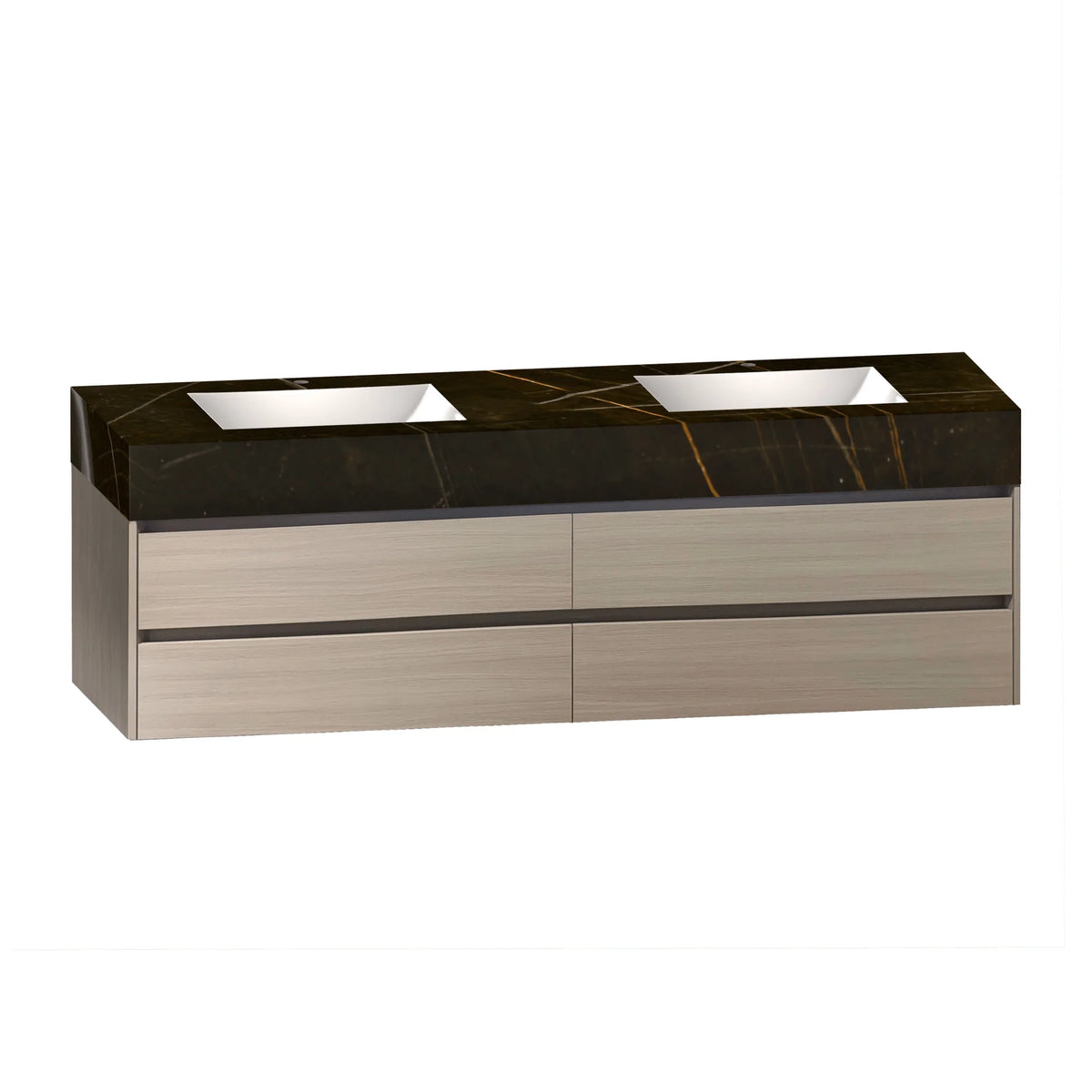 71"，60" Walnut Double Sink Sintered Stone Top with Elegant Floating Bathroom Vanity
