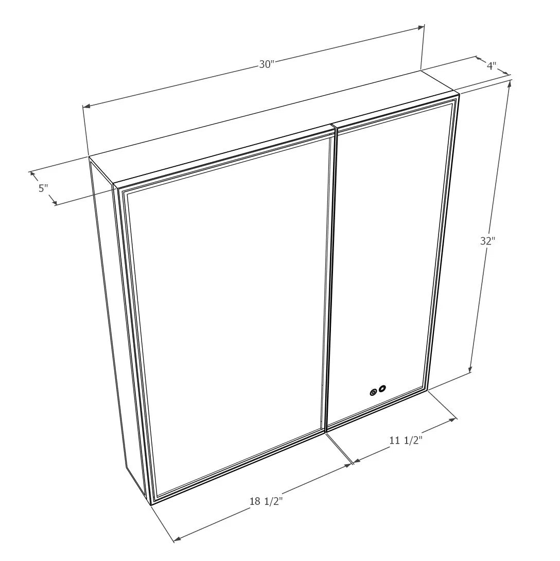 30"x32" LED Medicine Cabinet – Blum Hinges, Makeup Mirror, Built-in Outlet 30"x32"
