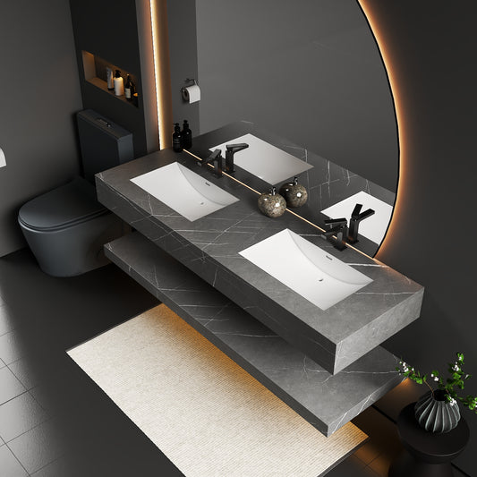 71 Inch Slate Double Sink Floating Vanity – Seamless Stone Basin-A3