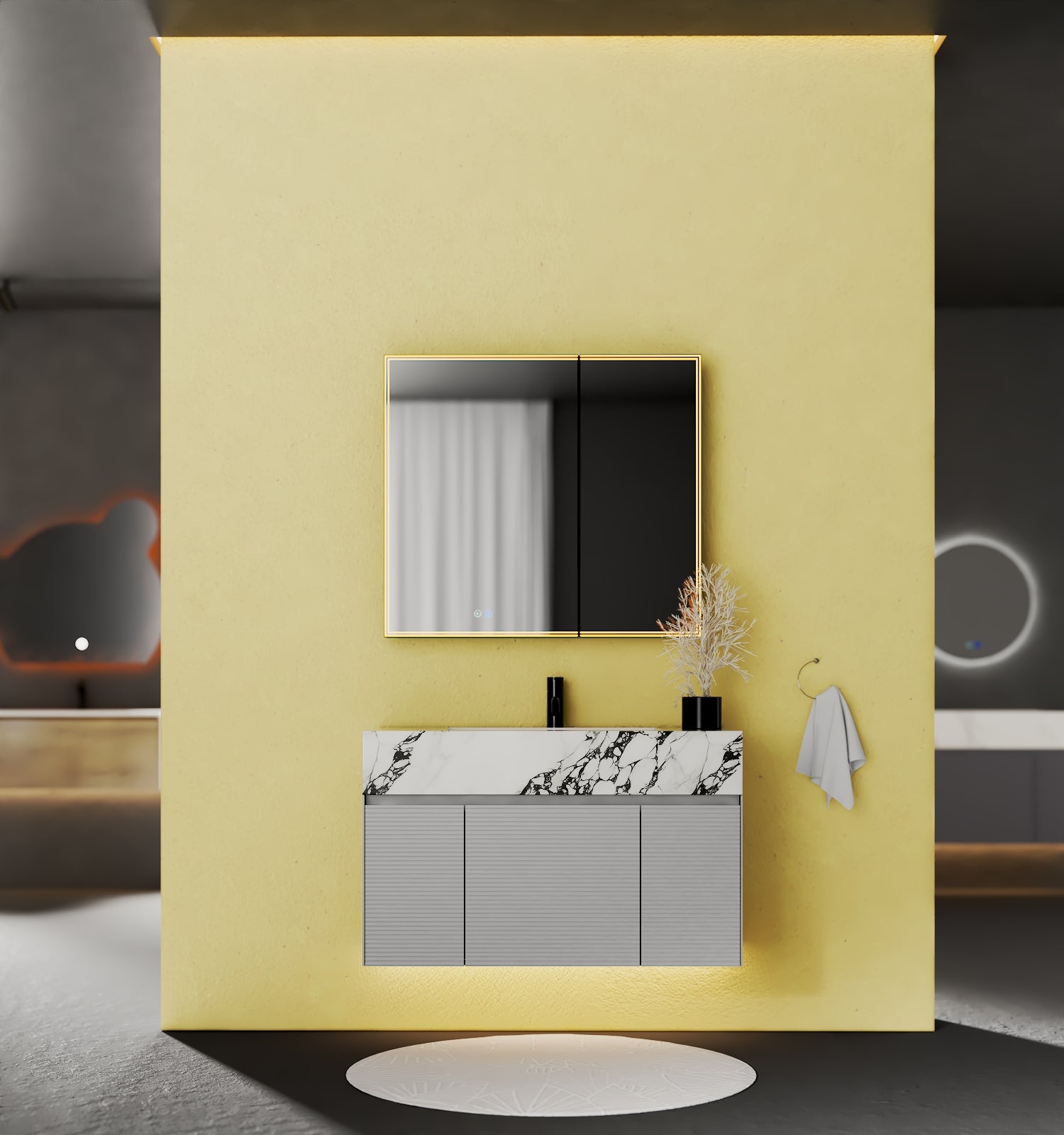 32"/36"/40"/48" Stone Top with Light Gray Engineered Wood Floating Bathroom Vanity