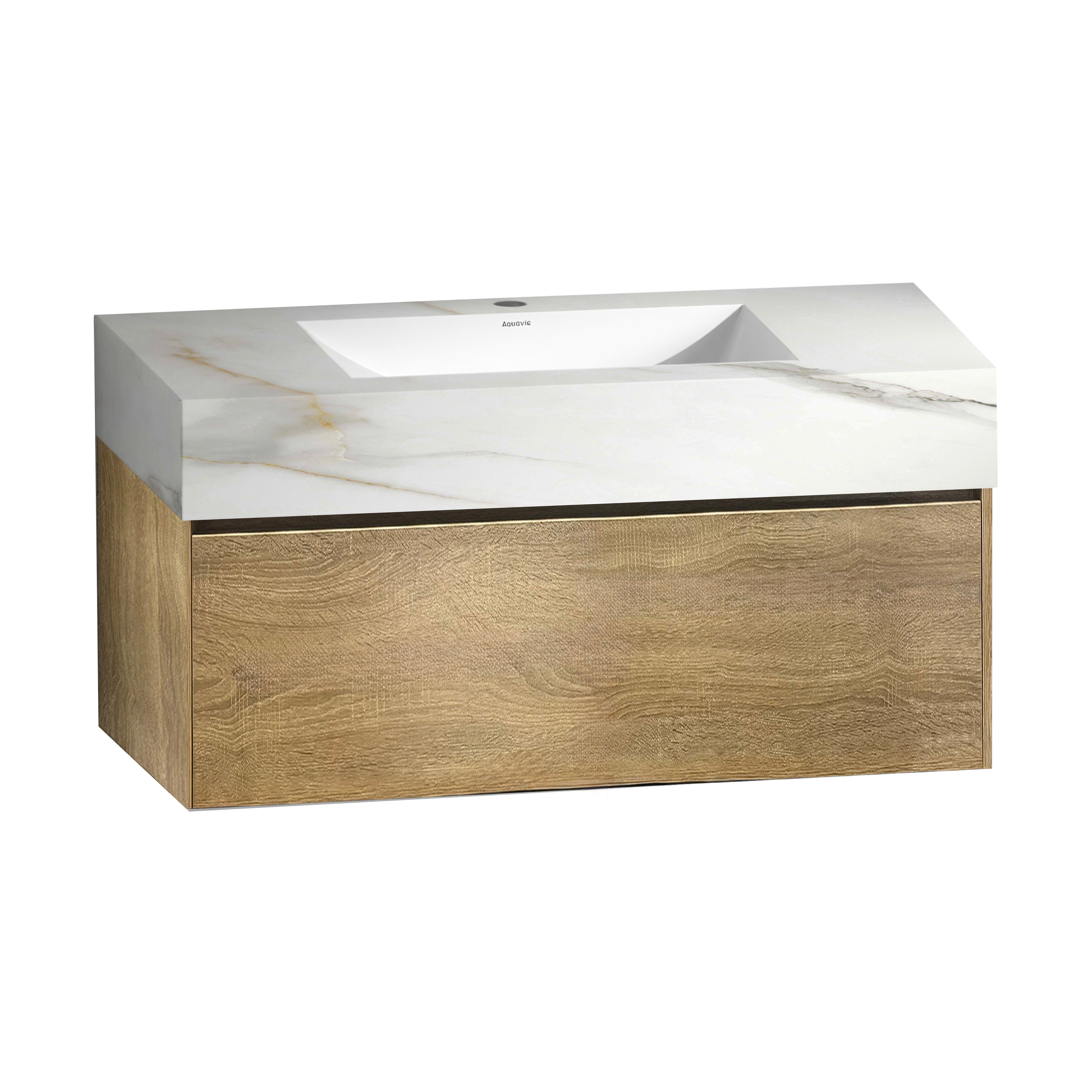 40" Sintered Stone Top with White Light Oak Single Drawer Floating Bathroom Vanity