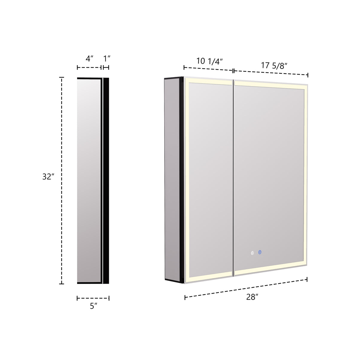 28" Aluminum LED Medicine Cabinet with BLUM Hinges, Interior Lighting & Glass Shelves