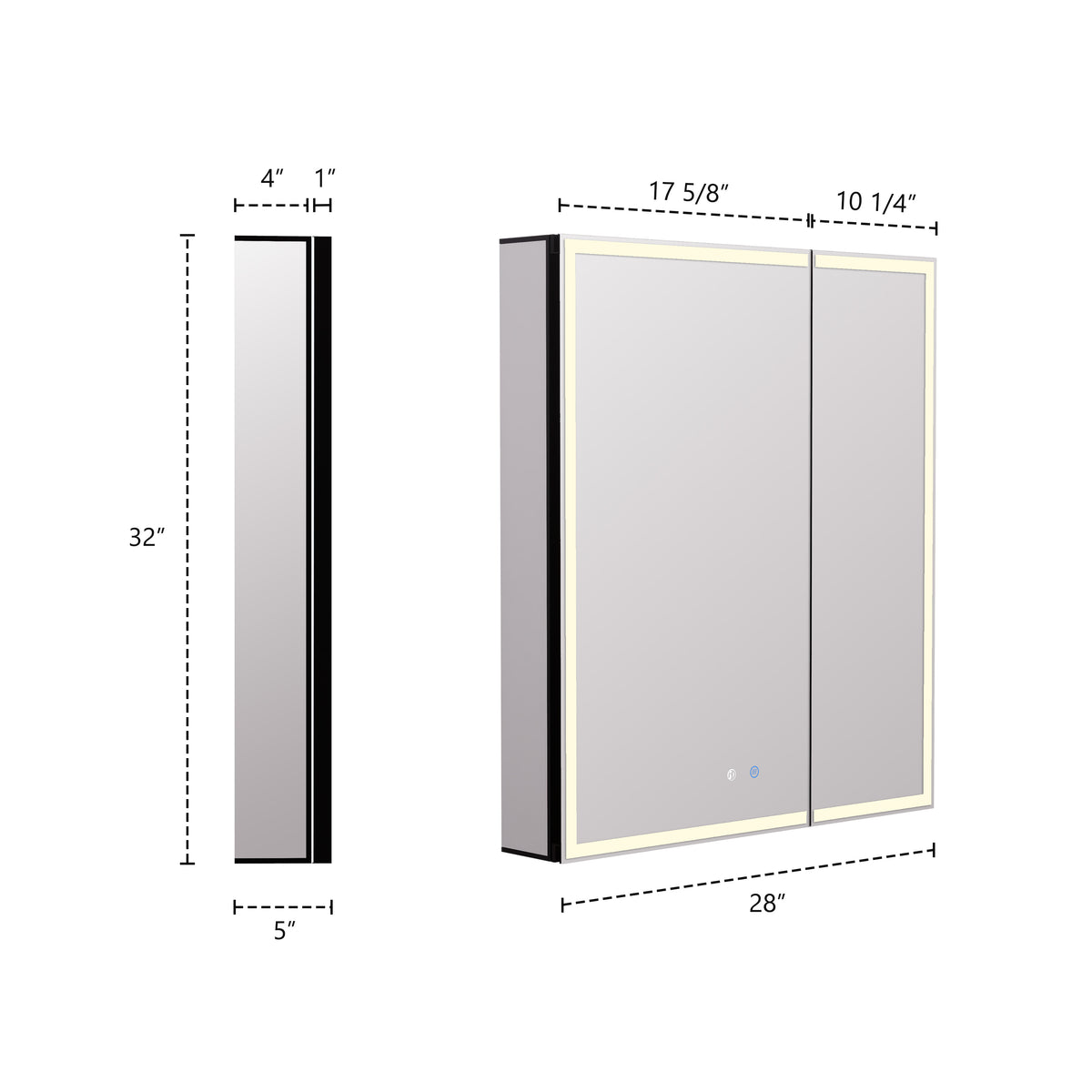 28" Aluminum LED Medicine Cabinet with BLUM Hinges, Interior Lighting & Glass Shelves