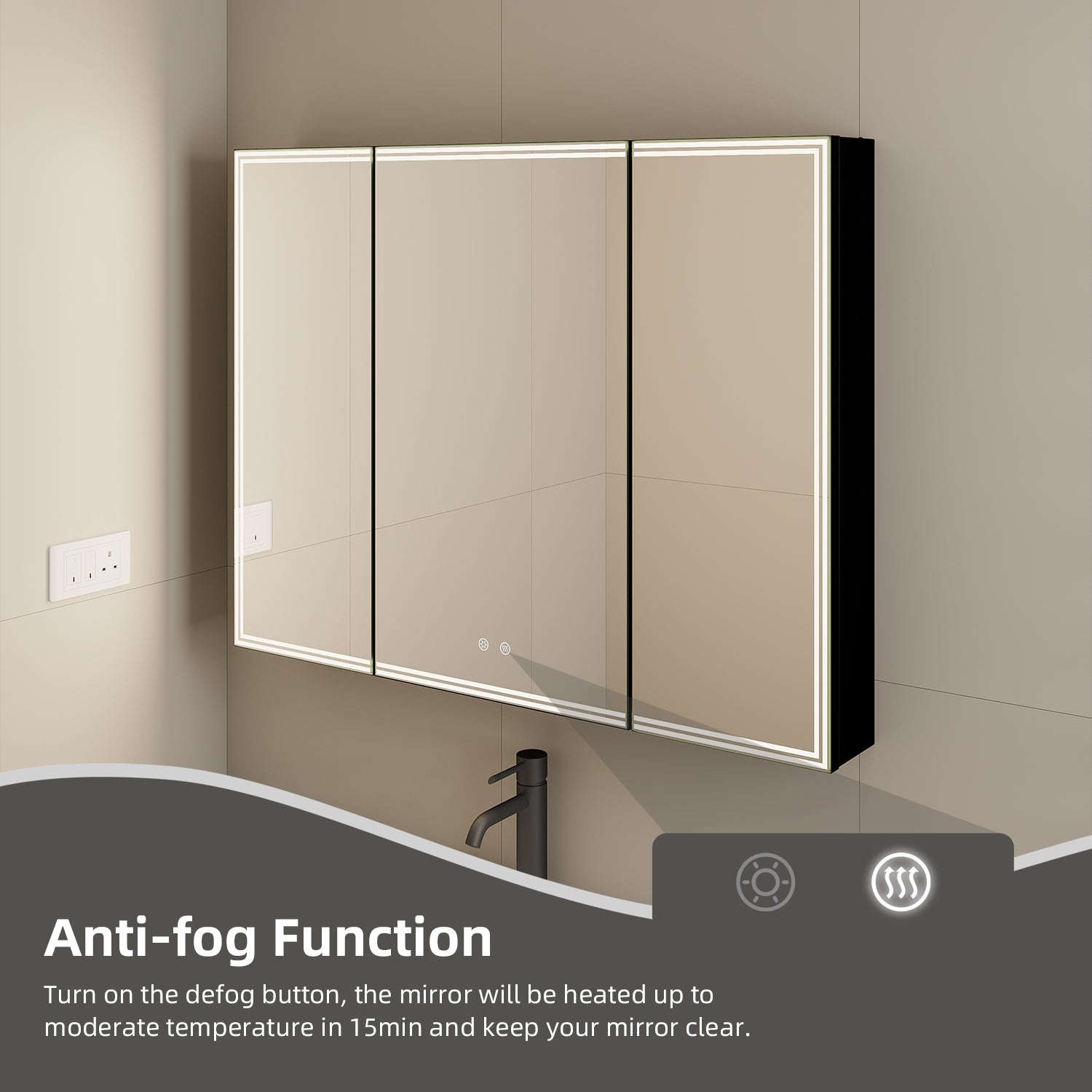 42"x32" LED Medicine Cabinet with Mirror – 3 Doors, Memory Function, Wall Recessed or Surface Mount