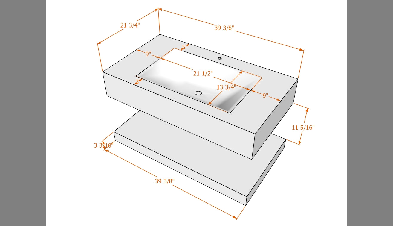 Pure White Minimalist Hotel Style Floating Vanity with Integrated Engineered Stone Basin – 32" / 36" / 40"