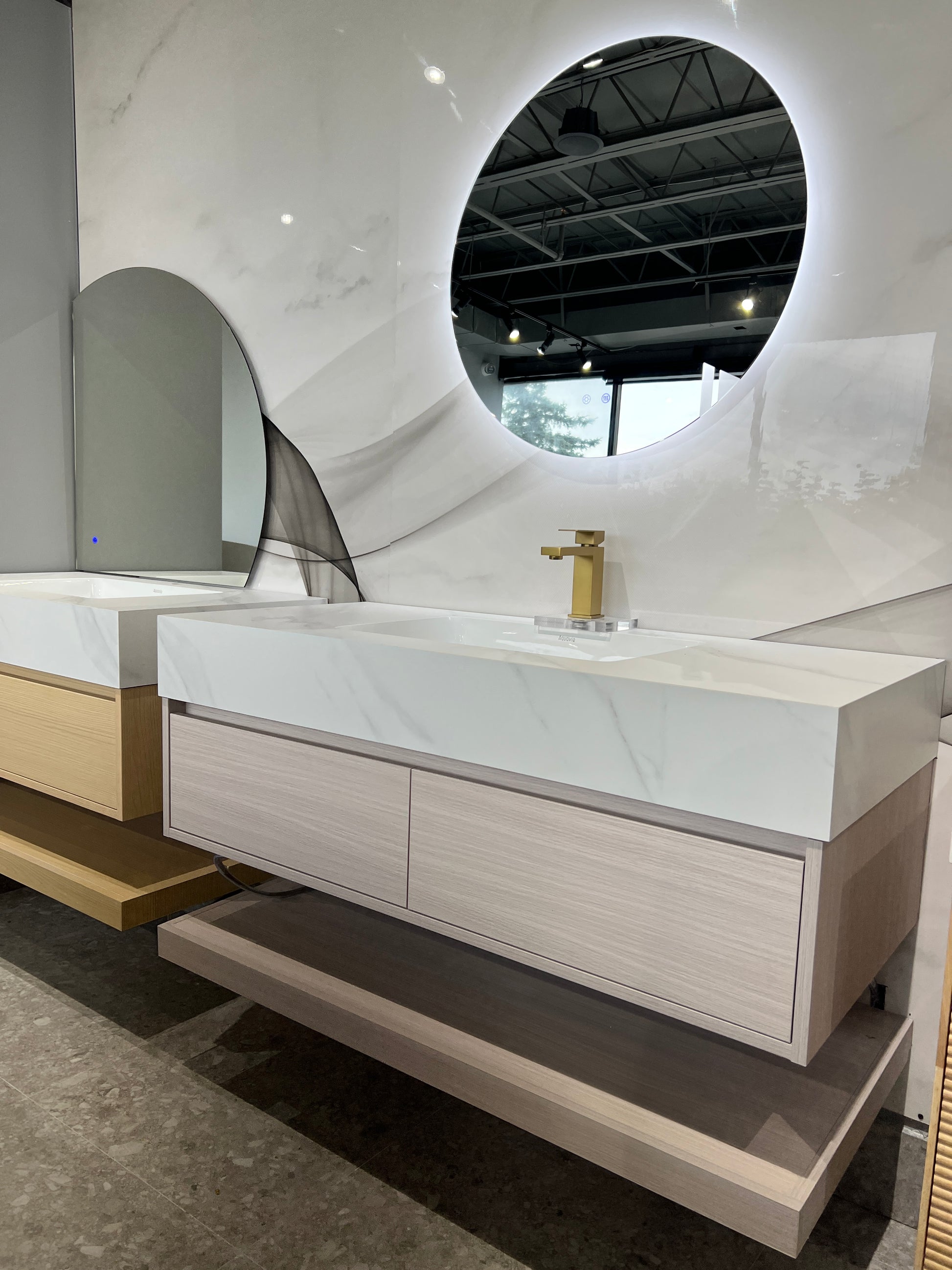 A2-HT (OSB)Modern Wall Mounted Bathroom Vanity with sintered stone top.