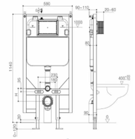 Dual-flush Matte black wall toilet with black control plate PARETO.