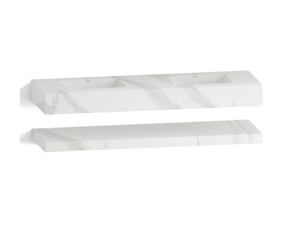 71 Inch Double Sink Stone Top with Hotel-Style Stone Cabinet Floating Vanity