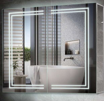 Wall-Mounted LED Bathroom Mirror with Touch Sensor, Anti-Fog, and Dimmable 3-Color LED Lights – Available in 26"x32" & 36"x32".