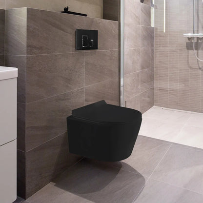 Dual-flush Matte black wall toilet with black control plate PARETO.