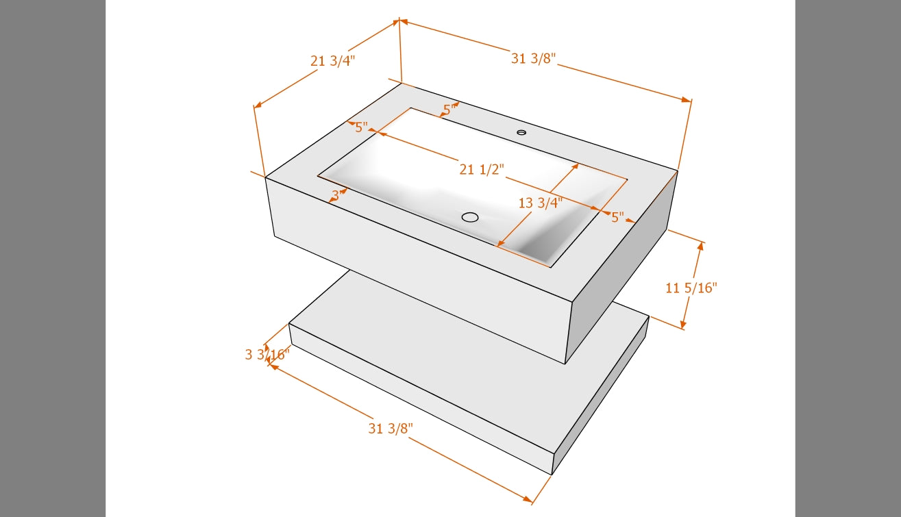 Pure White Minimalist Hotel Style Floating Vanity with Integrated Engineered Stone Basin – 32" / 36" / 40"