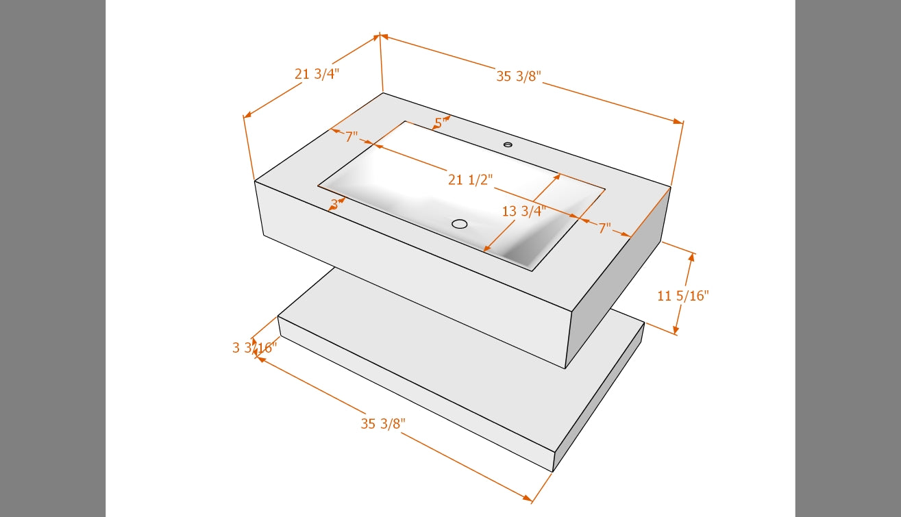 Pure White Minimalist Hotel Style Floating Vanity with Integrated Engineered Stone Basin – 32" / 36" / 40"