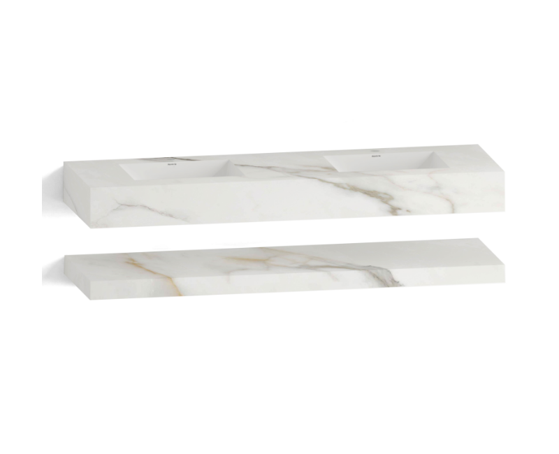 71 Inch Double Sink Stone Top with Hotel-Style Stone Cabinet Floating Vanity