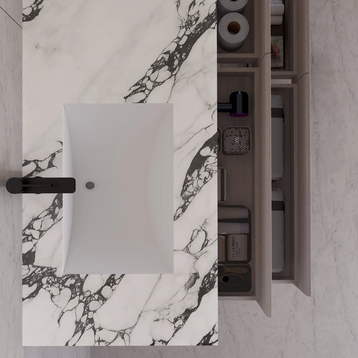 71"，60" Walnut Double Sink Sintered Stone Top with Elegant Floating Bathroom Vanity