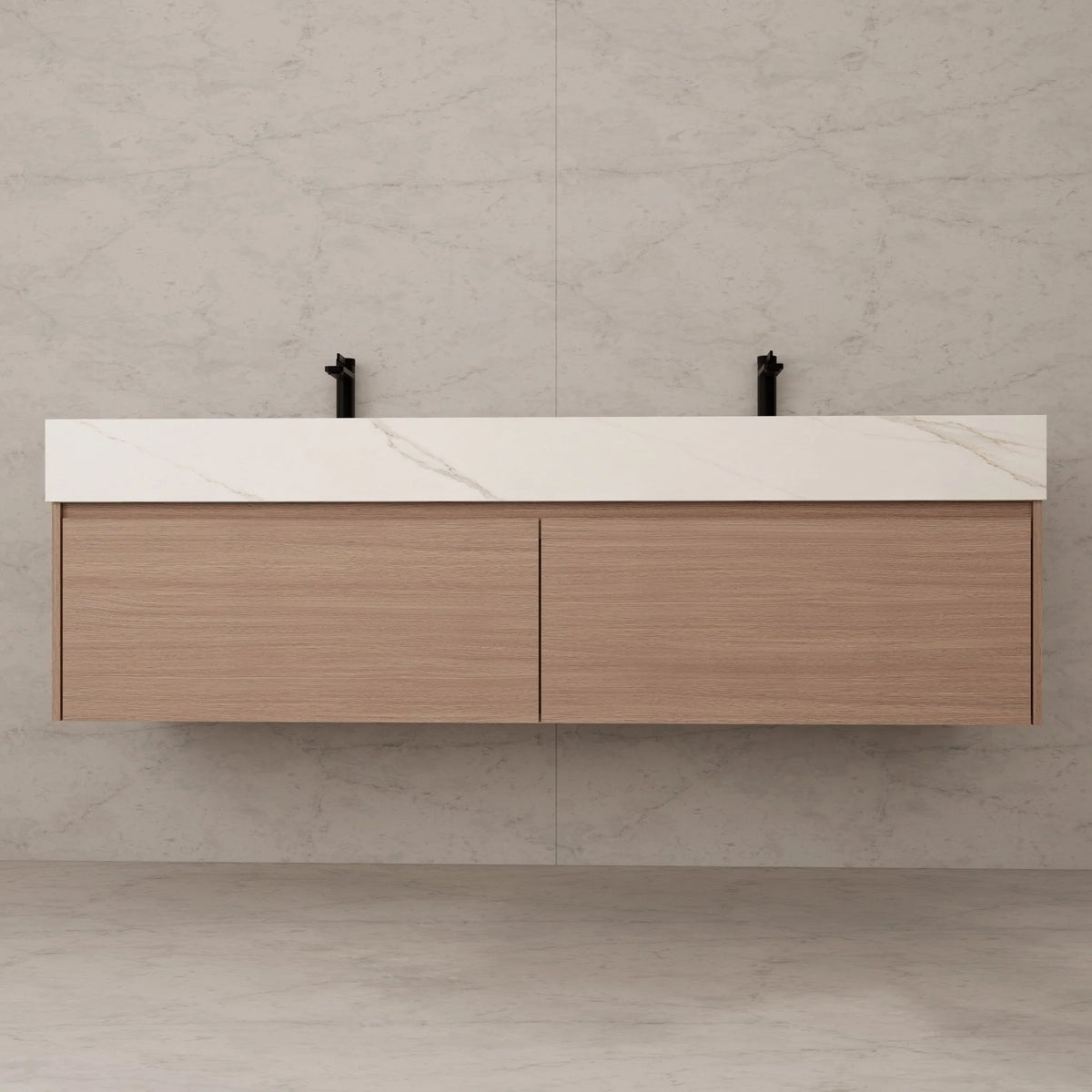 60"/ 71" Nature Oak Double Sink Stone Top with Single Floating Bathroom Vanity