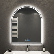 Arched LED Mirror with Black Frame 20"x30" – 3-Color Dimmable Lighting, Anti-Fog, Copper-Free Glass | NeoNova Decor