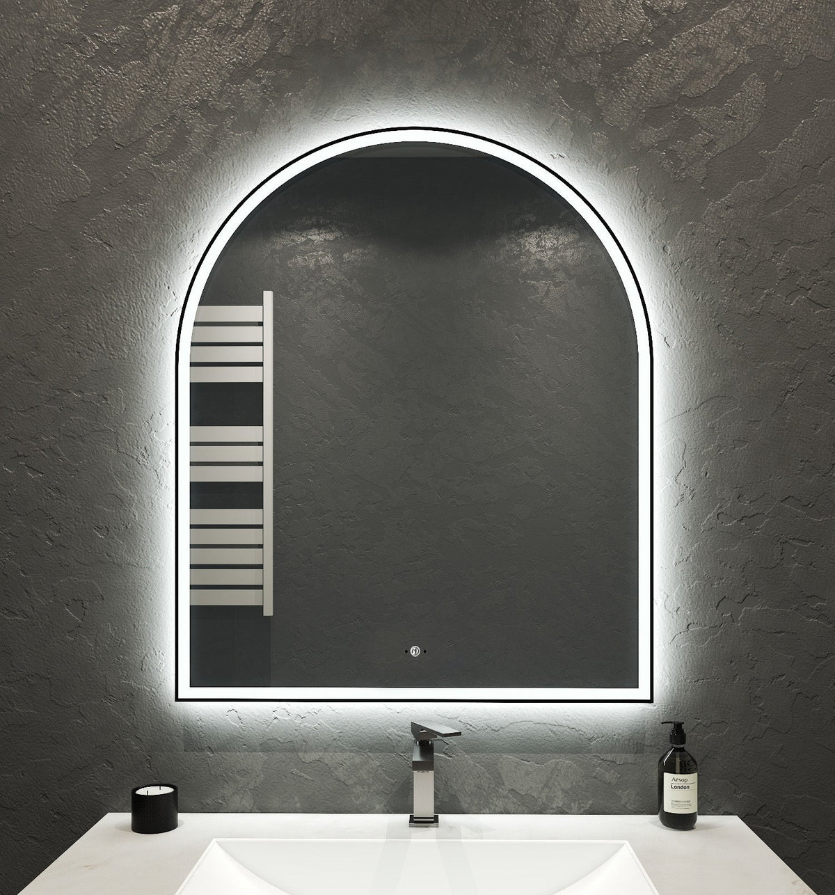 Arched LED Mirror with Black Metal Frame – 30" -LED MIrror30"x36"