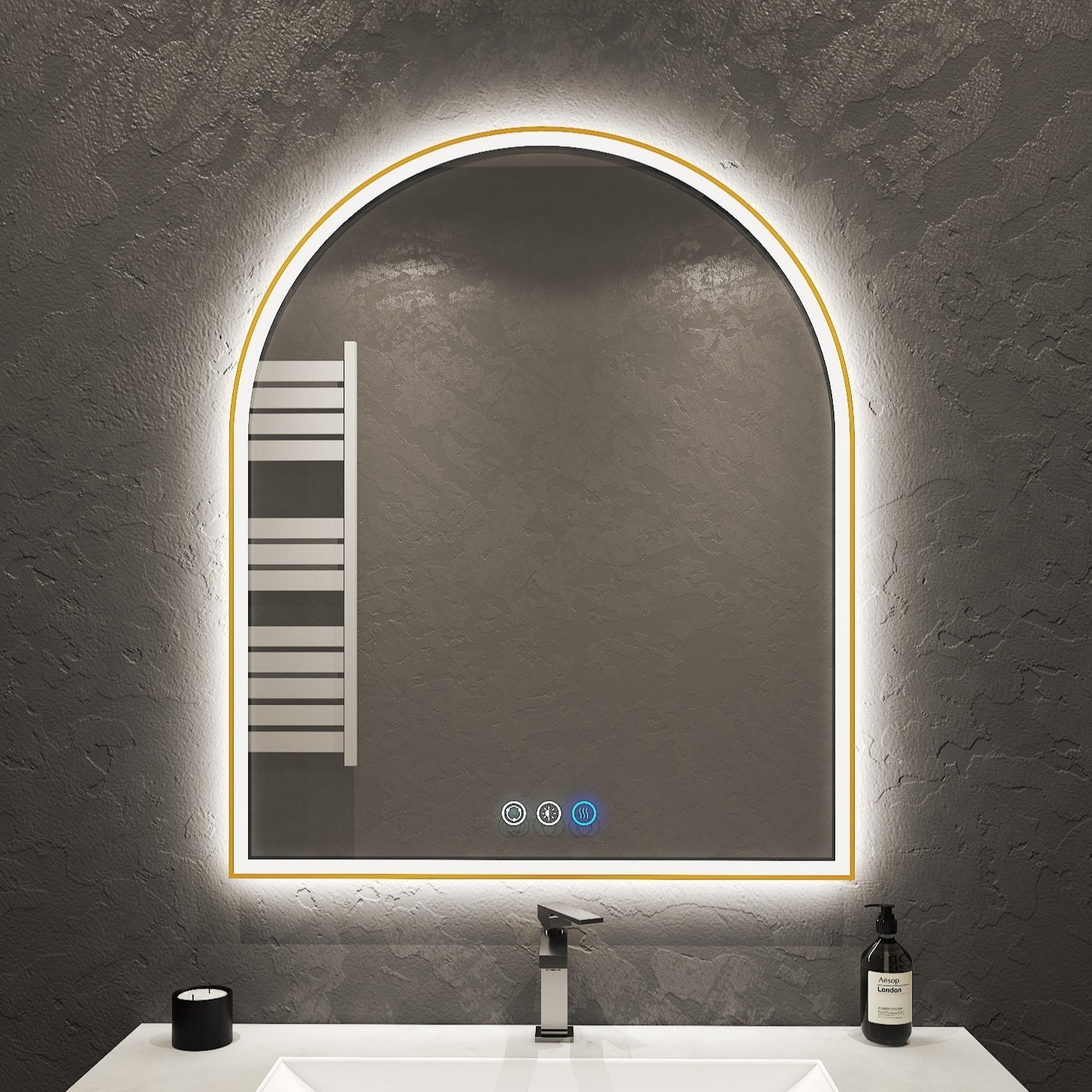 Arched LED Mirror with Gold Metal Frame – 20", 24", 30" - LED MIrror20" x 30" NeoNova Decor