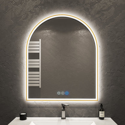 Arched LED Mirror with Gold Metal Frame – 20", 24", 30" - LED MIrror20" x 30" NeoNova Decor