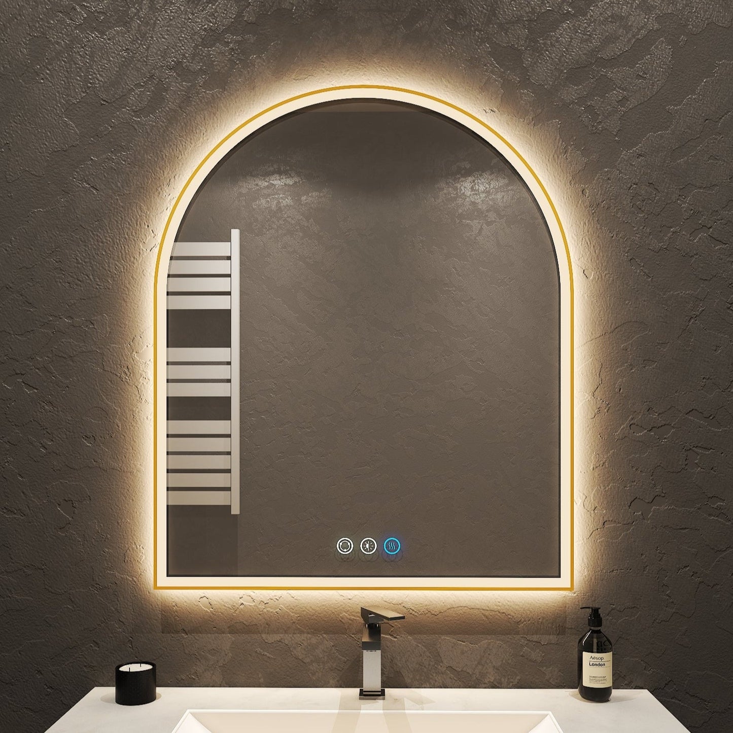 Arched LED Mirror with Gold Metal Frame – 20", 24", 30" - LED MIrror20" x 30" NeoNova Decor