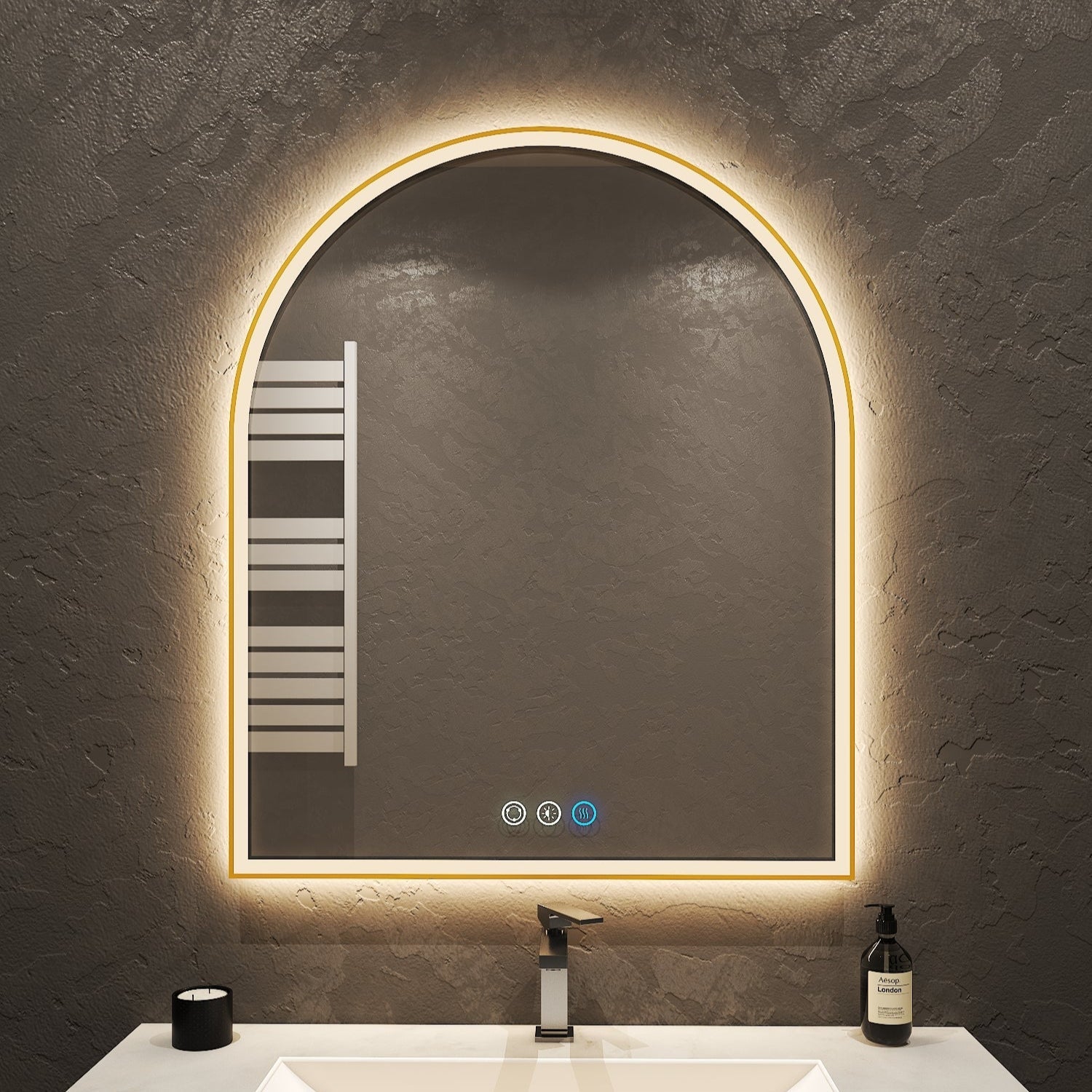 Arched LED Mirror with Gold Metal Frame – 20", 24", 30" - LED MIrror20" x 30" NeoNova Decor