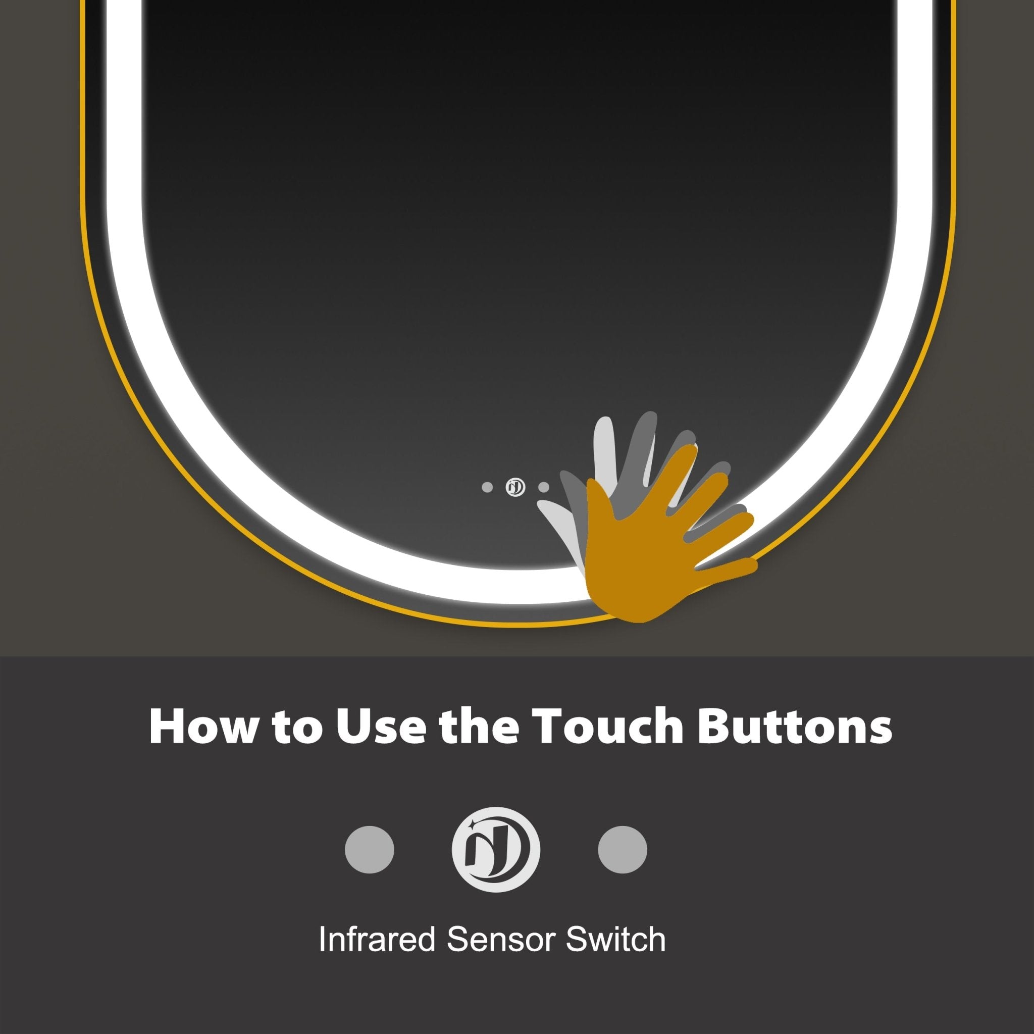 Arco Sense LED Mirror – Wave Sensor, Dimming - LED MIrrorBrush Gold NeoNova Decor