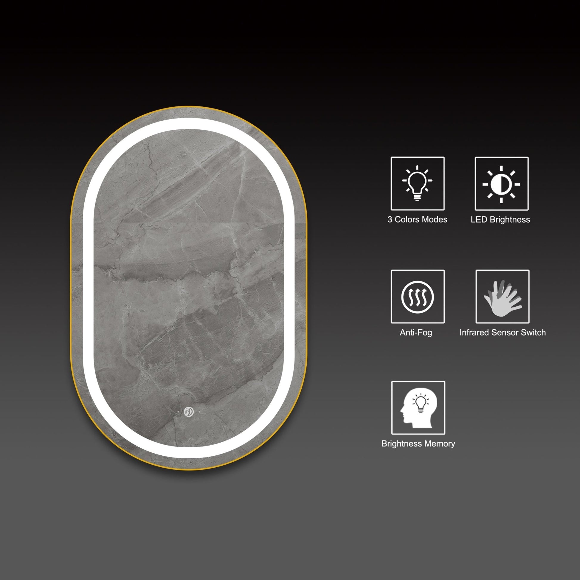 Arco Sense LED Mirror – Wave Sensor, Dimming - LED MIrrorMatte Black NeoNova Decor