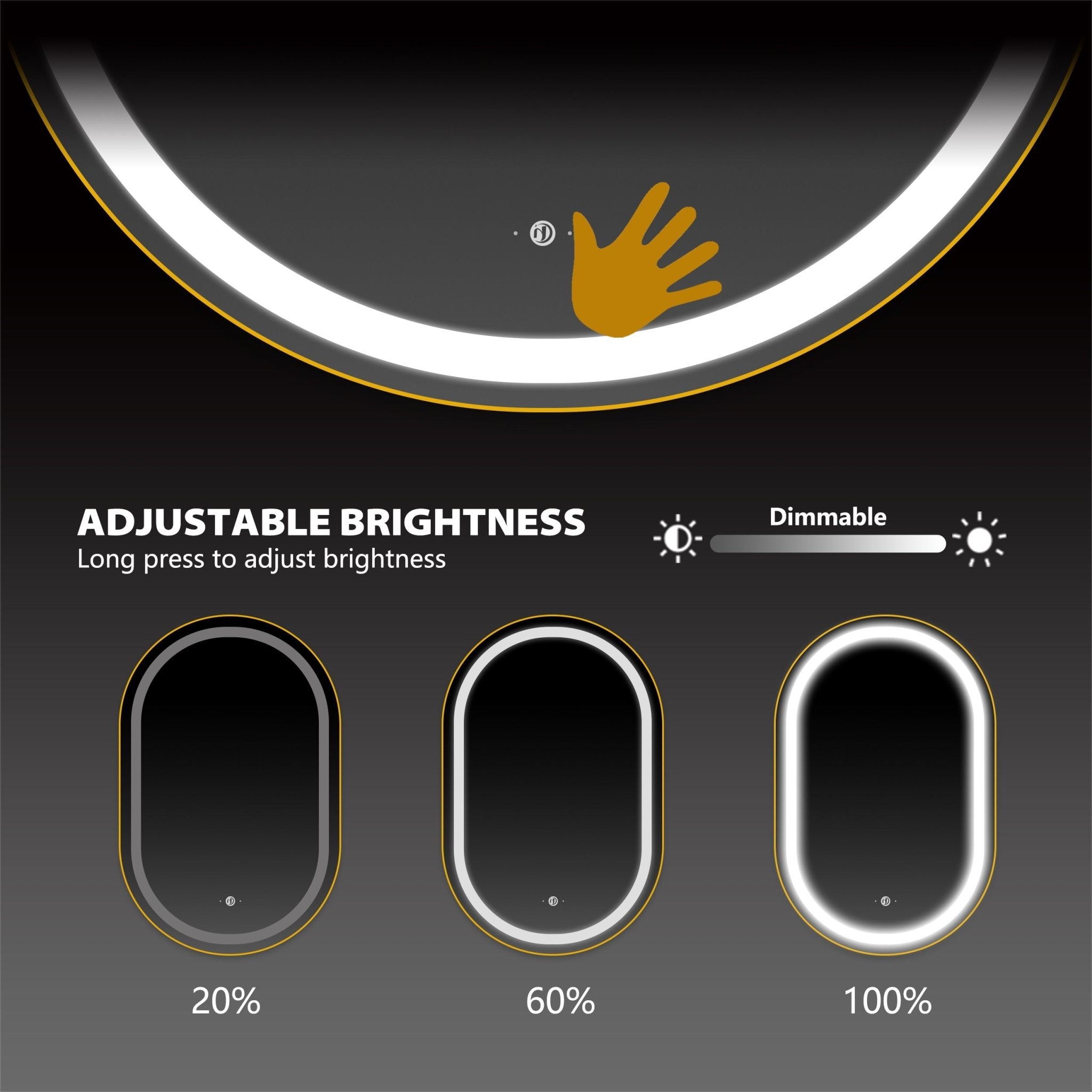 Arco Sense LED Mirror – Wave Sensor, Dimming - LED MIrrorMatte Black NeoNova Decor