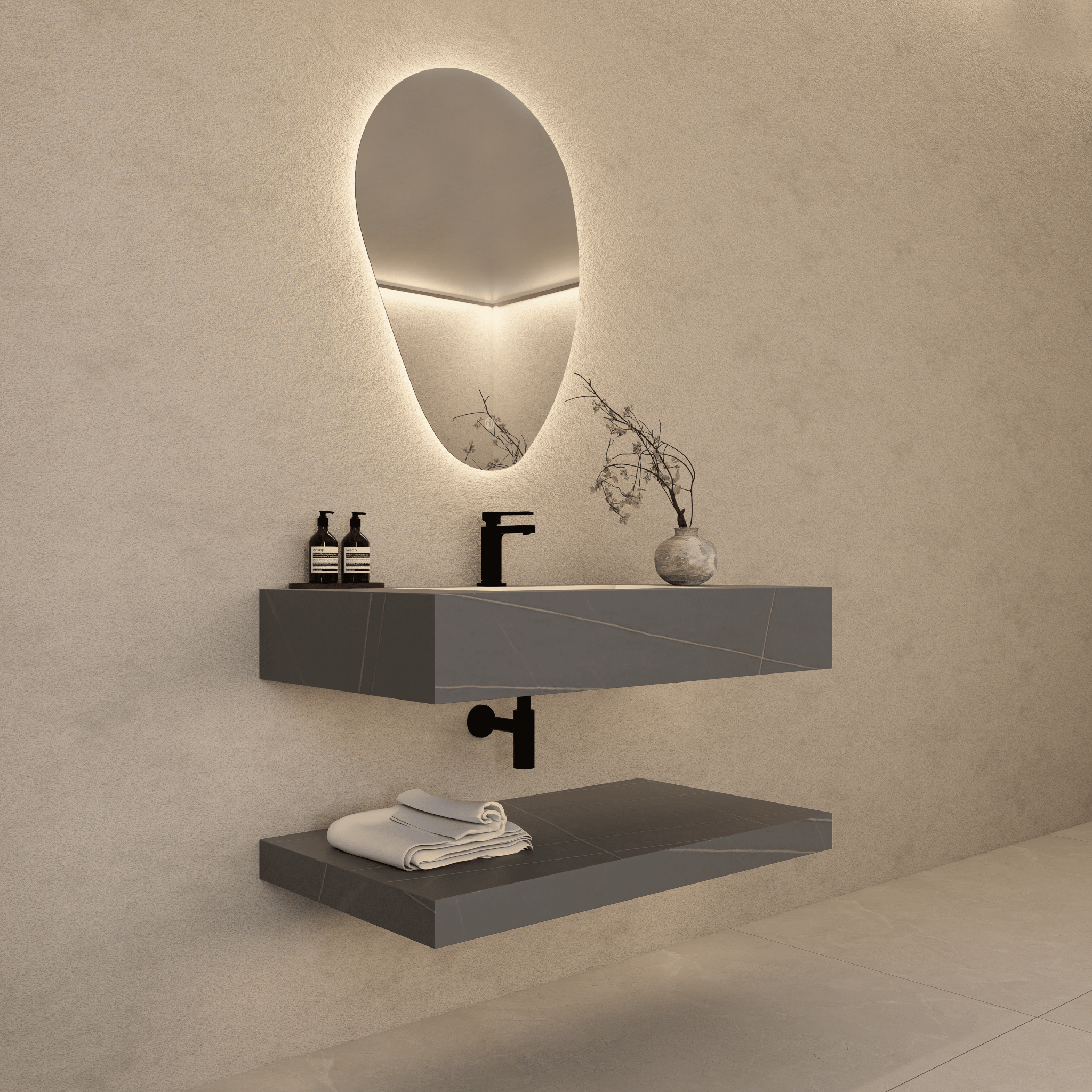 Armani Grey Floating Vanity Without Drawers – Seamless Marble - Look Stone, 32" 40"/48" - A3 - Vanity40" NeoNova Decor