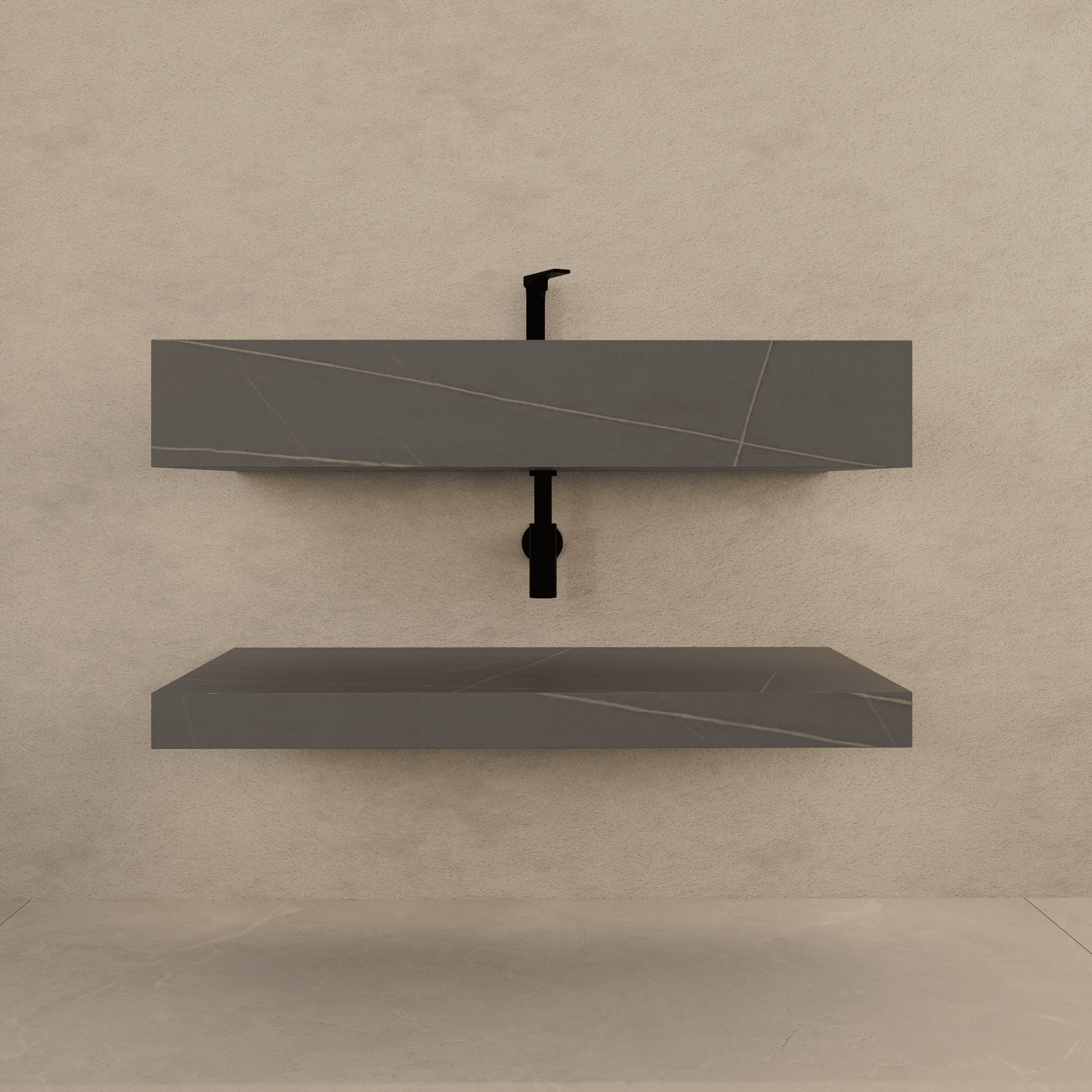 Armani Grey Floating Vanity Without Drawers – Seamless Marble - Look Stone, 32" 40"/48" - A3 - Vanity40" NeoNova Decor