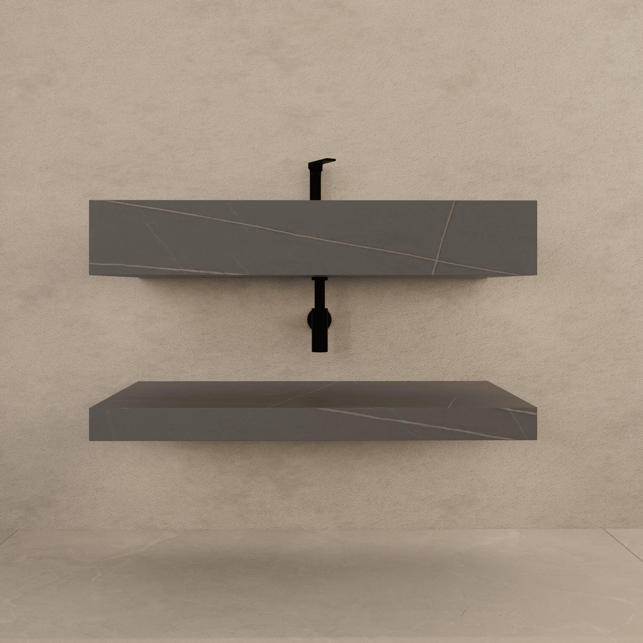 Armani Grey Floating Vanity Without Drawers – Seamless Marble - Look Stone, 32" 40"/48" - A3 - Vanity40" NeoNova Decor