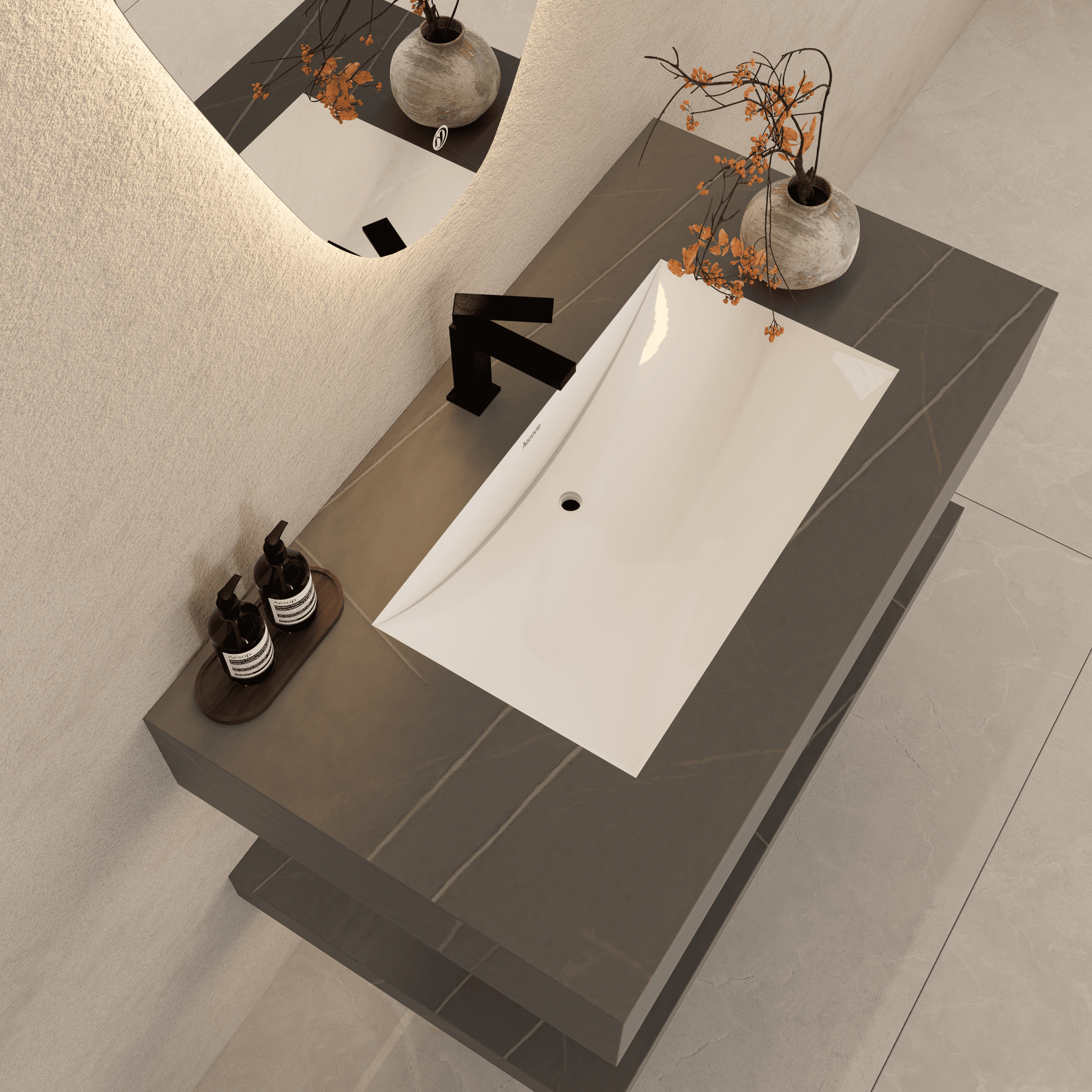 Armani Grey Floating Vanity Without Drawers – Seamless Marble - Look Stone, 32" 40"/48" - A3 - Vanity40" NeoNova Decor