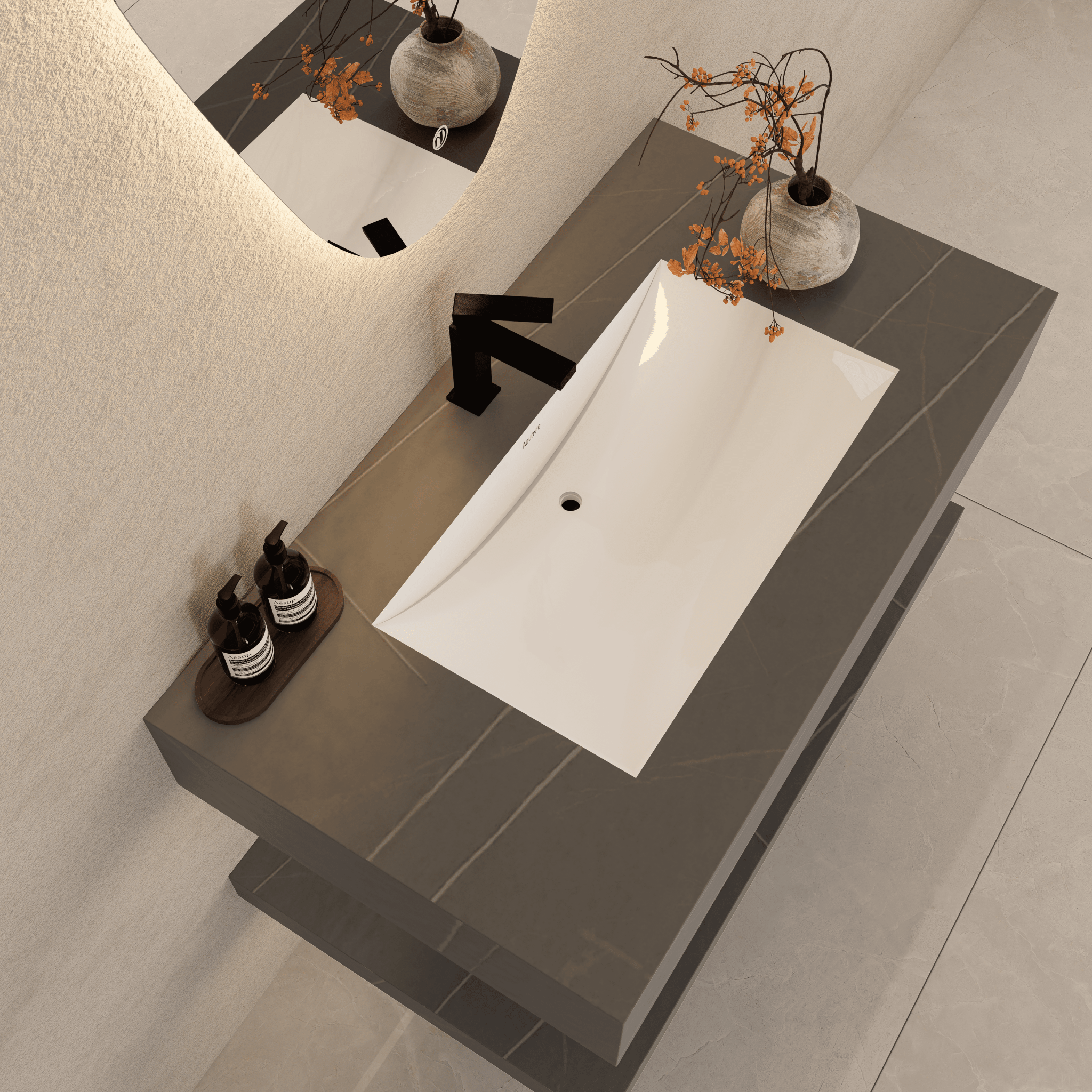 Armani Grey Floating Vanity Without Drawers – Seamless Marble - Look Stone, 32" 40"/48" - A3 - Vanity40" NeoNova Decor