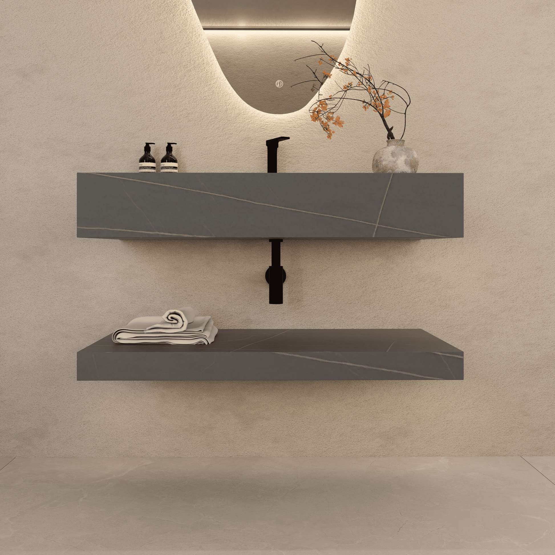 Armani Grey Floating Vanity Without Drawers – Seamless Marble - Look Stone, 32" 40"/48" - A3 - Vanity40" NeoNova Decor