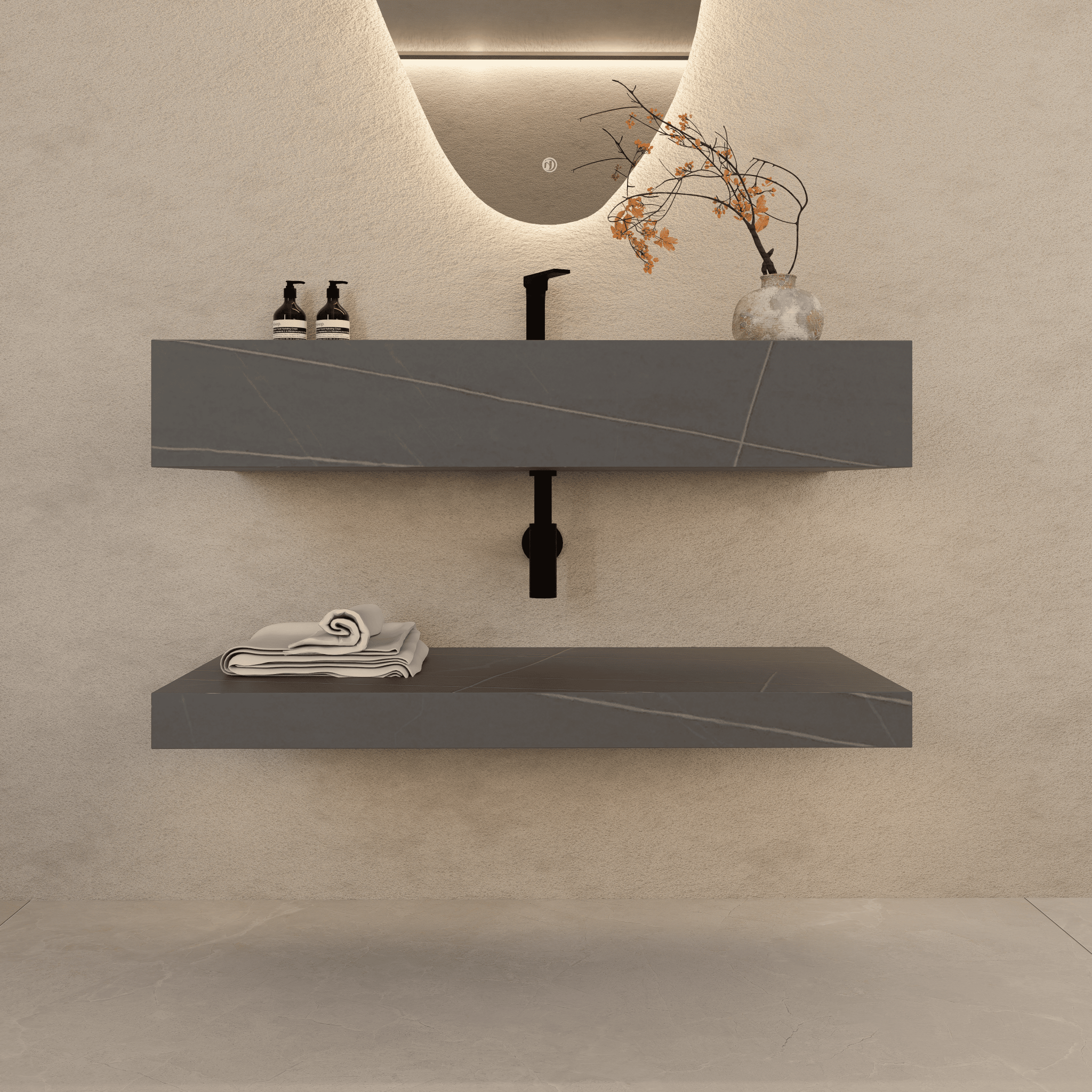 Armani Grey Floating Vanity Without Drawers – Seamless Marble - Look Stone, 32" 40"/48" - A3 - Vanity40" NeoNova Decor