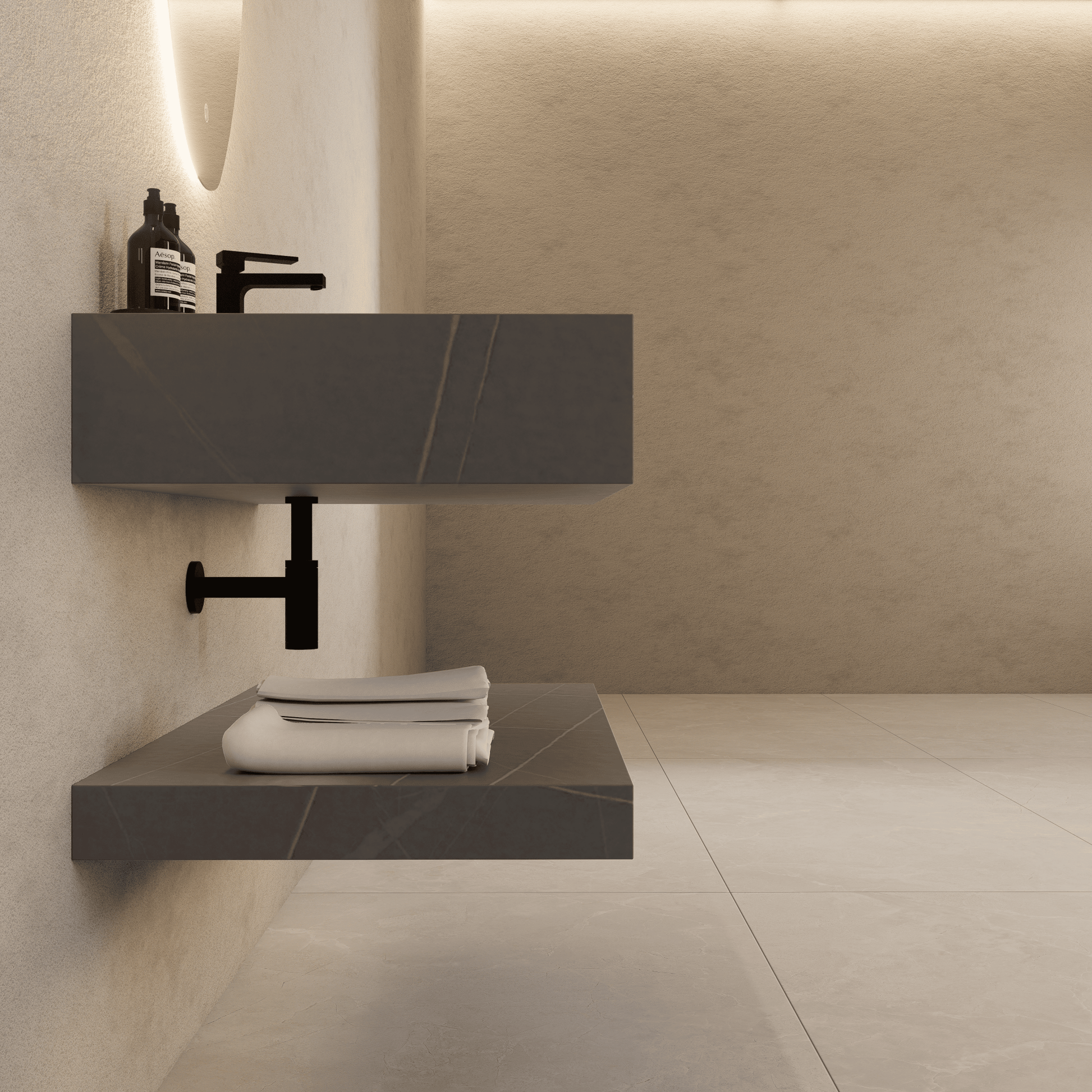 Armani Grey Floating Vanity Without Drawers – Seamless Marble - Look Stone, 32" 40"/48" - A3 - Vanity40" NeoNova Decor